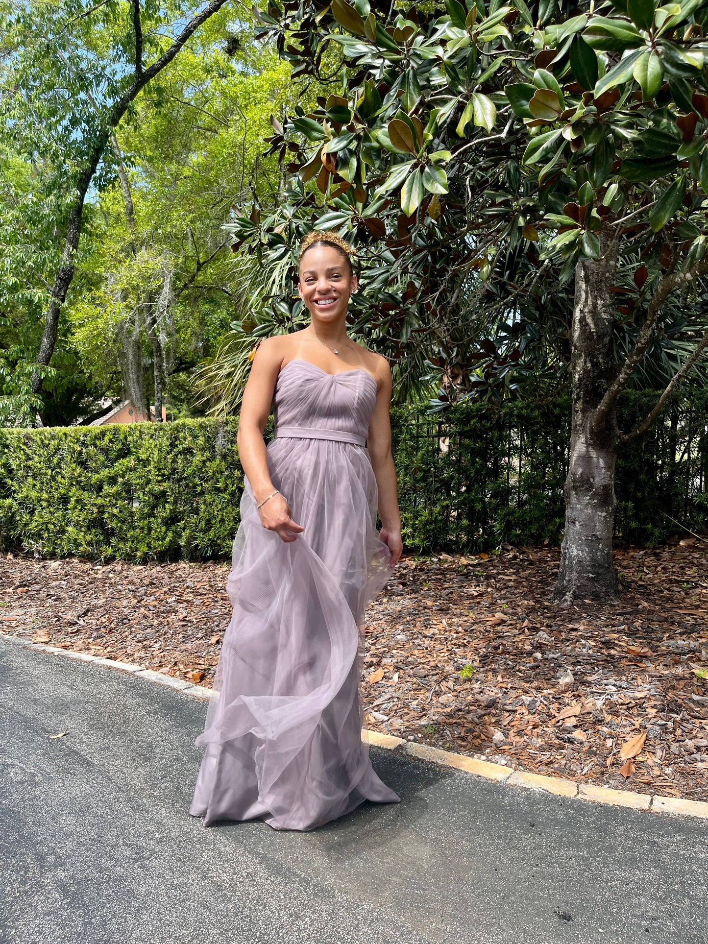 Tulle Strapless Dress with Removable Belt