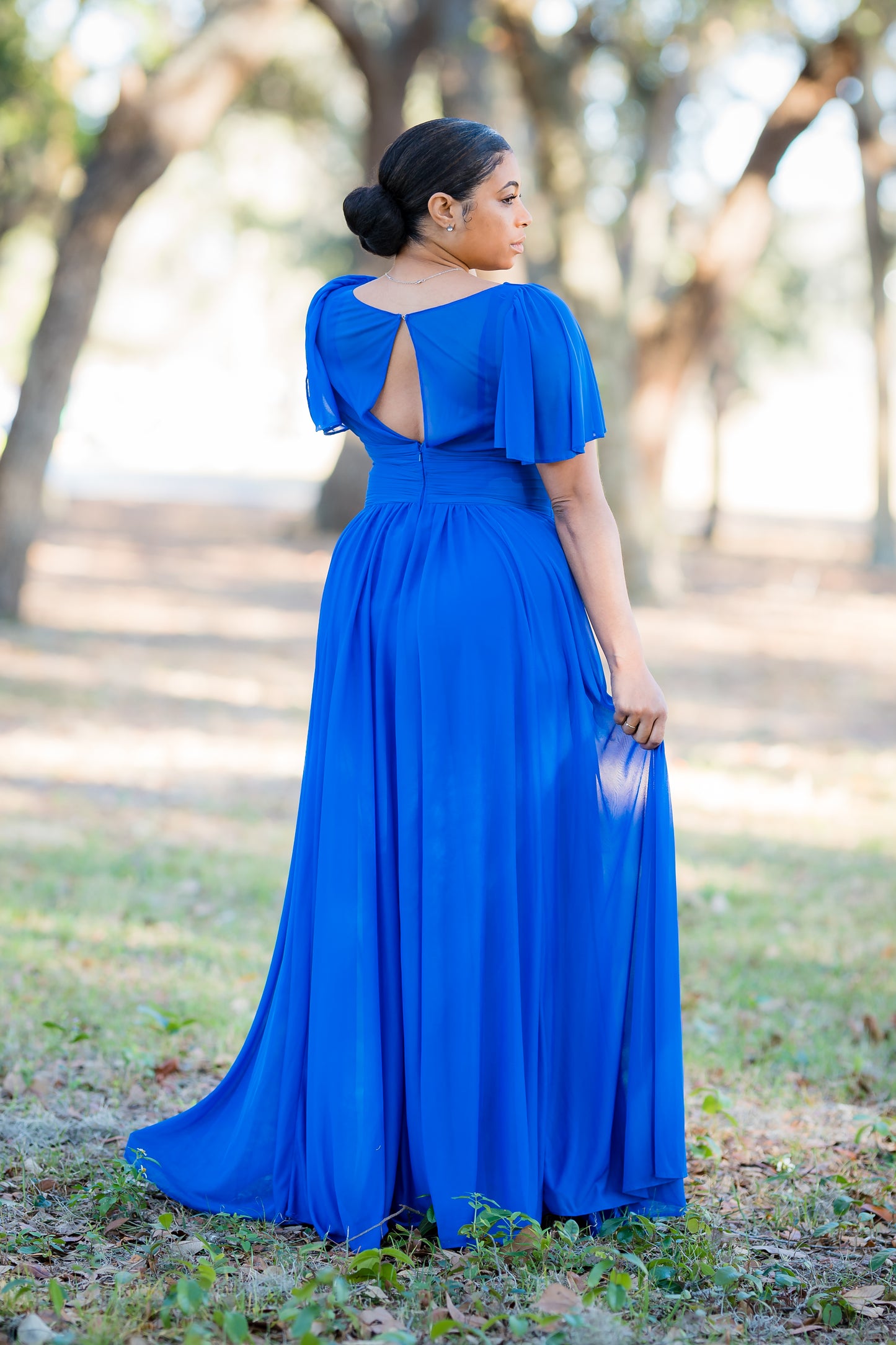 Crisscross Waist Flutter Sleeve Dress