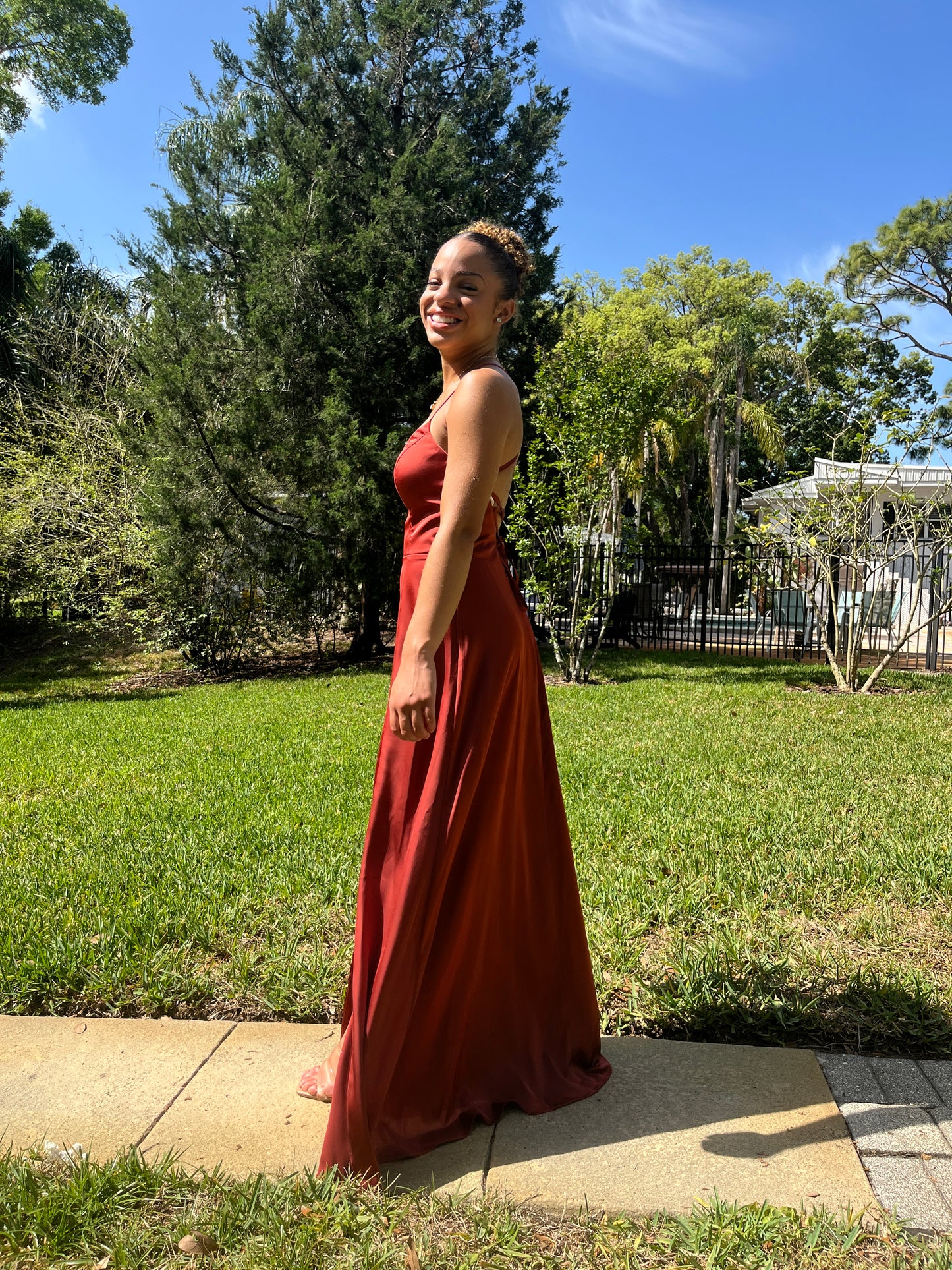 Crisscross Back Stretch Satin Dress