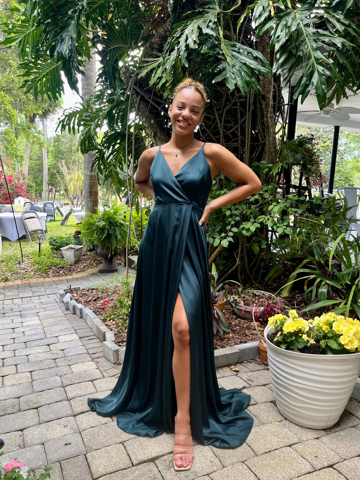 Surplice Bodice Satin Dress