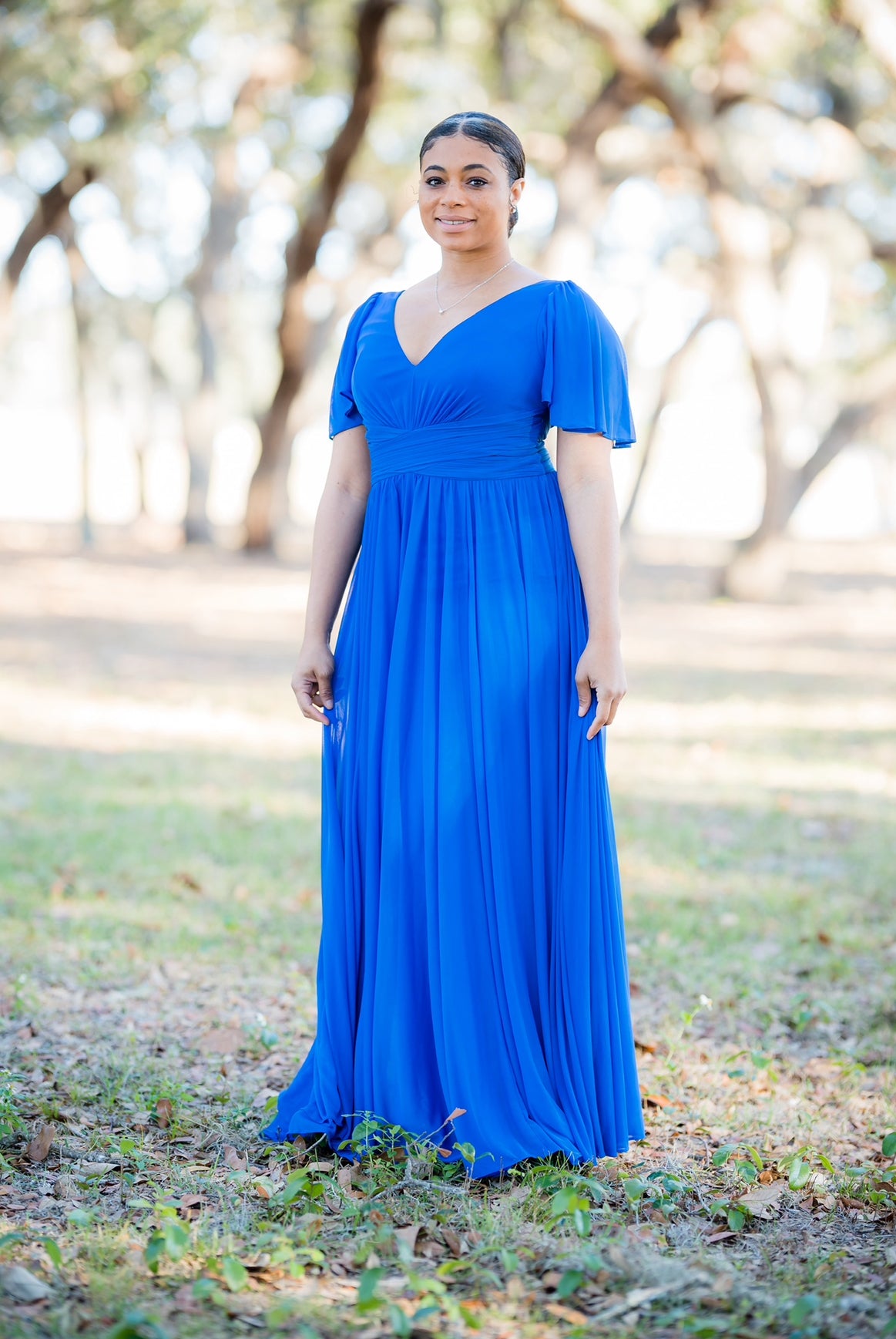 Crisscross Waist Flutter Sleeve Dress