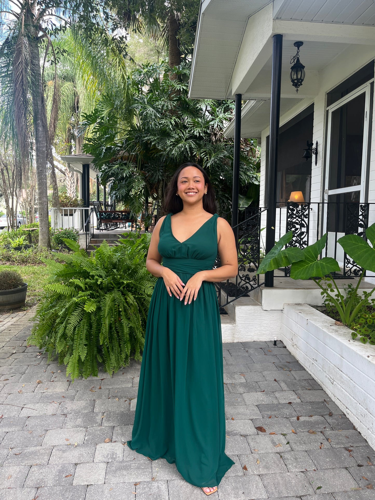 V-Neck Flowy Floor Length Dress