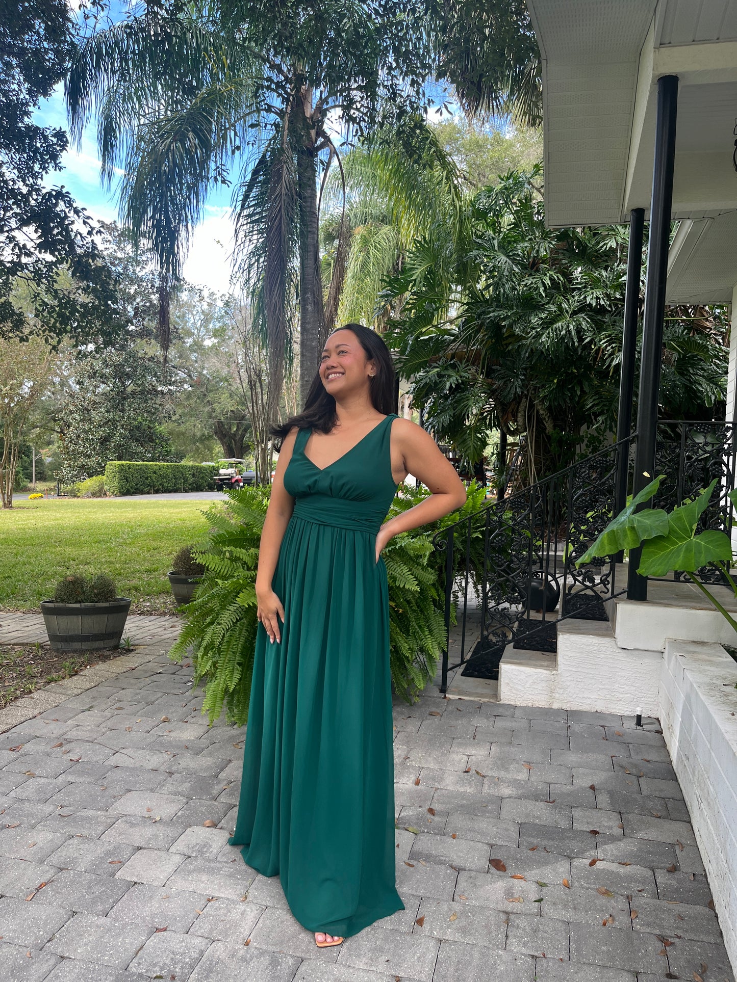 V-Neck Flowy Floor Length Dress
