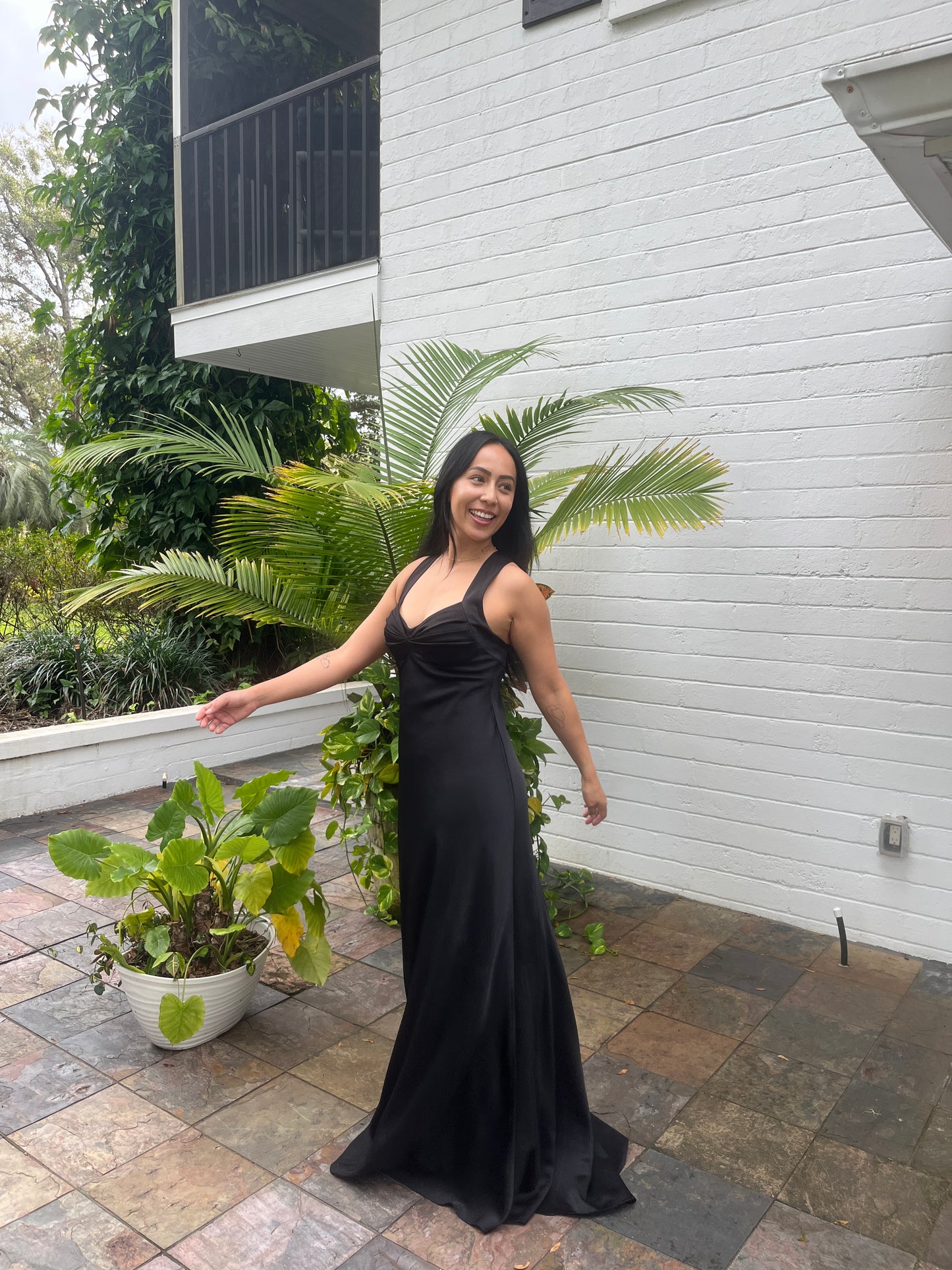 Pleated Bust Criss Cross Back Gown