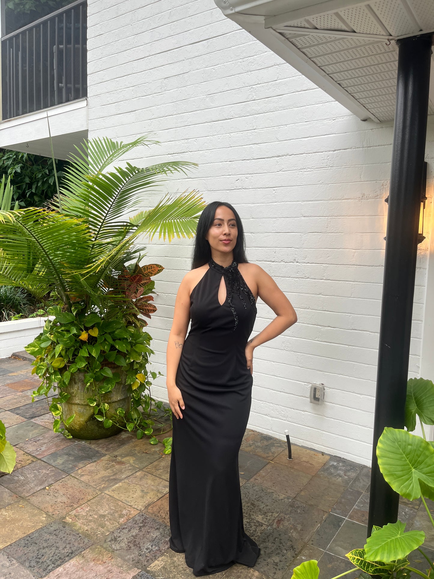 Sequence Halter Backless Gown