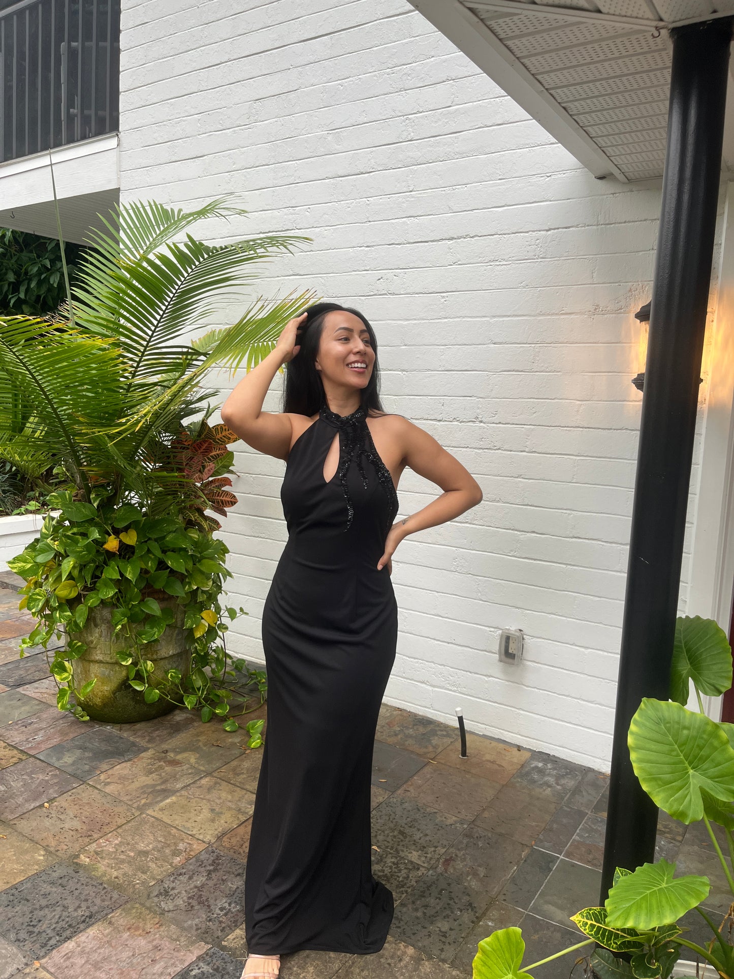 Sequence Halter Backless Gown