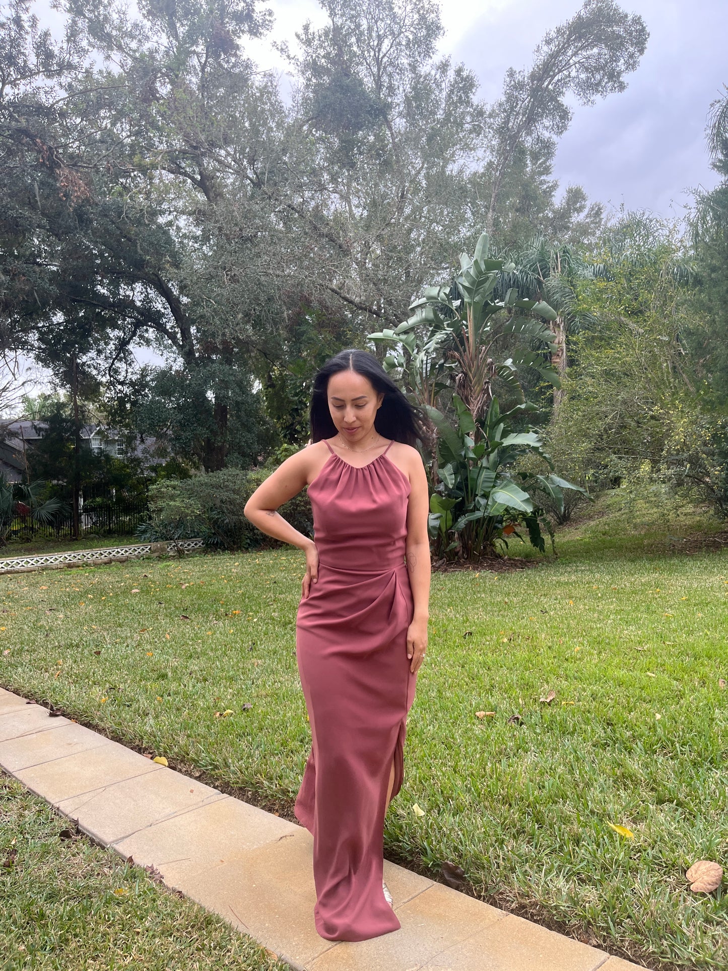 Elegant Pleated Halter Dress