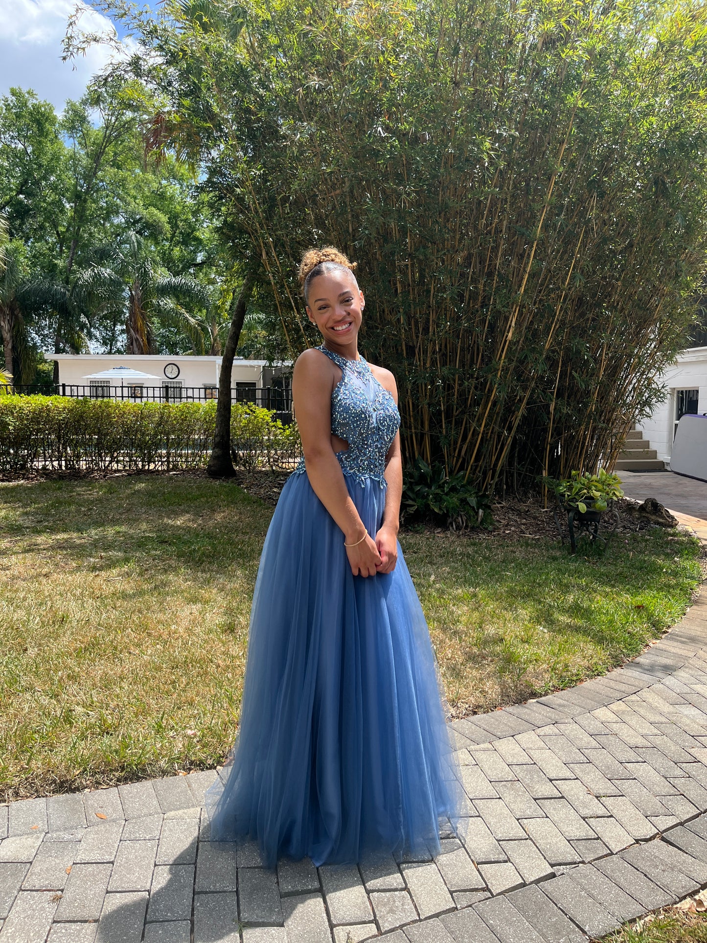 Beaded Tulle Backless Gown