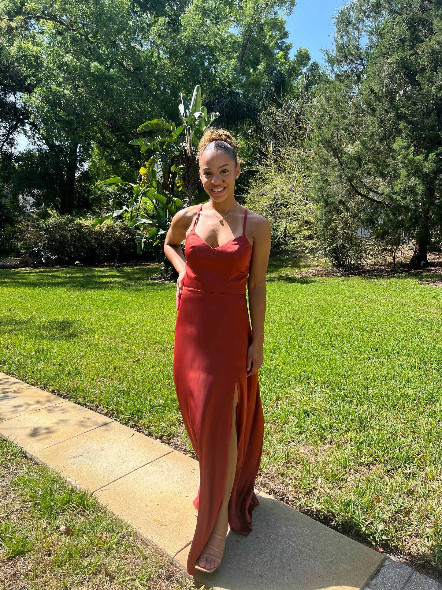 Crisscross Back Stretch Satin Dress