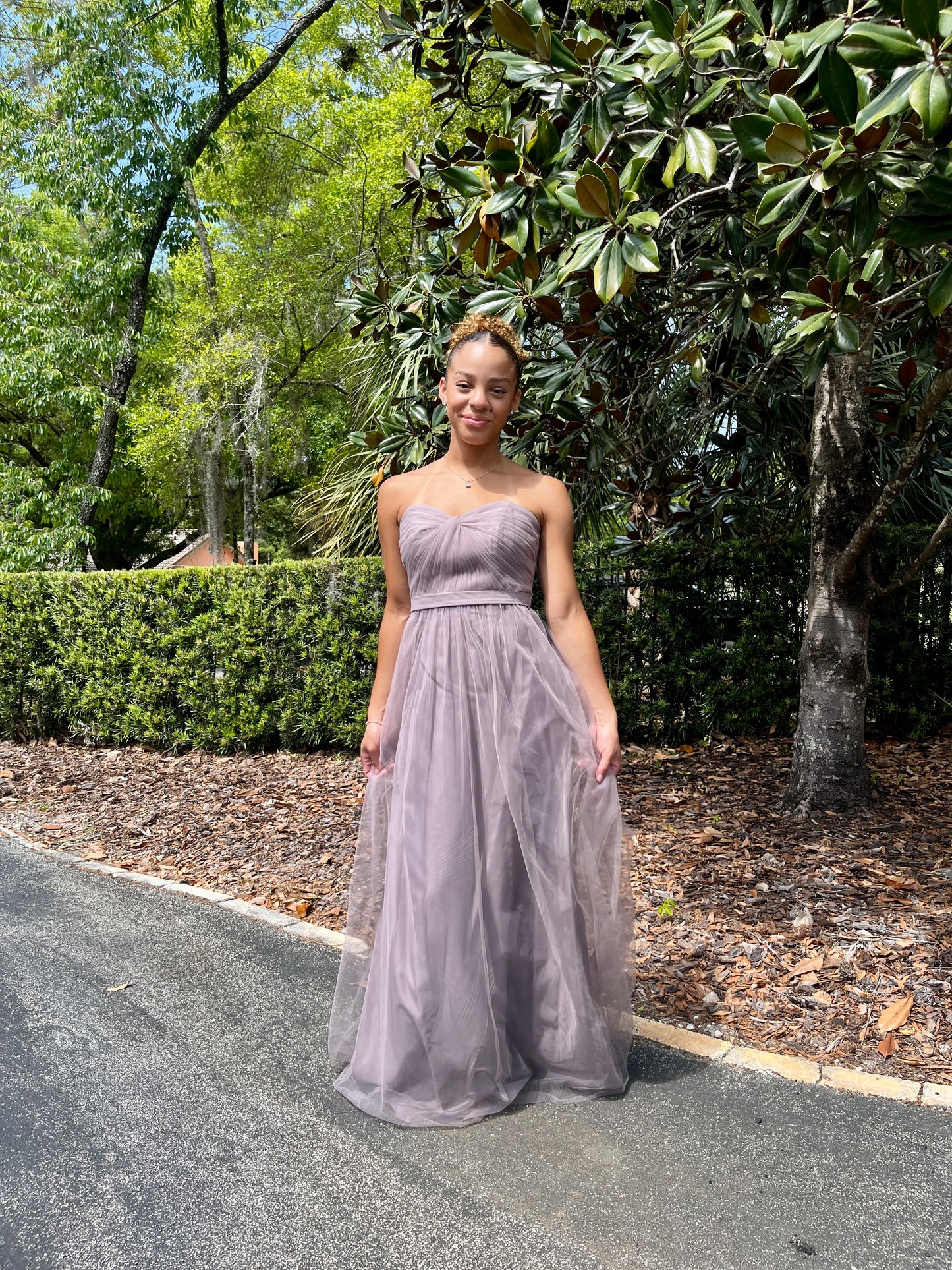 Tulle Strapless Dress with Removable Belt