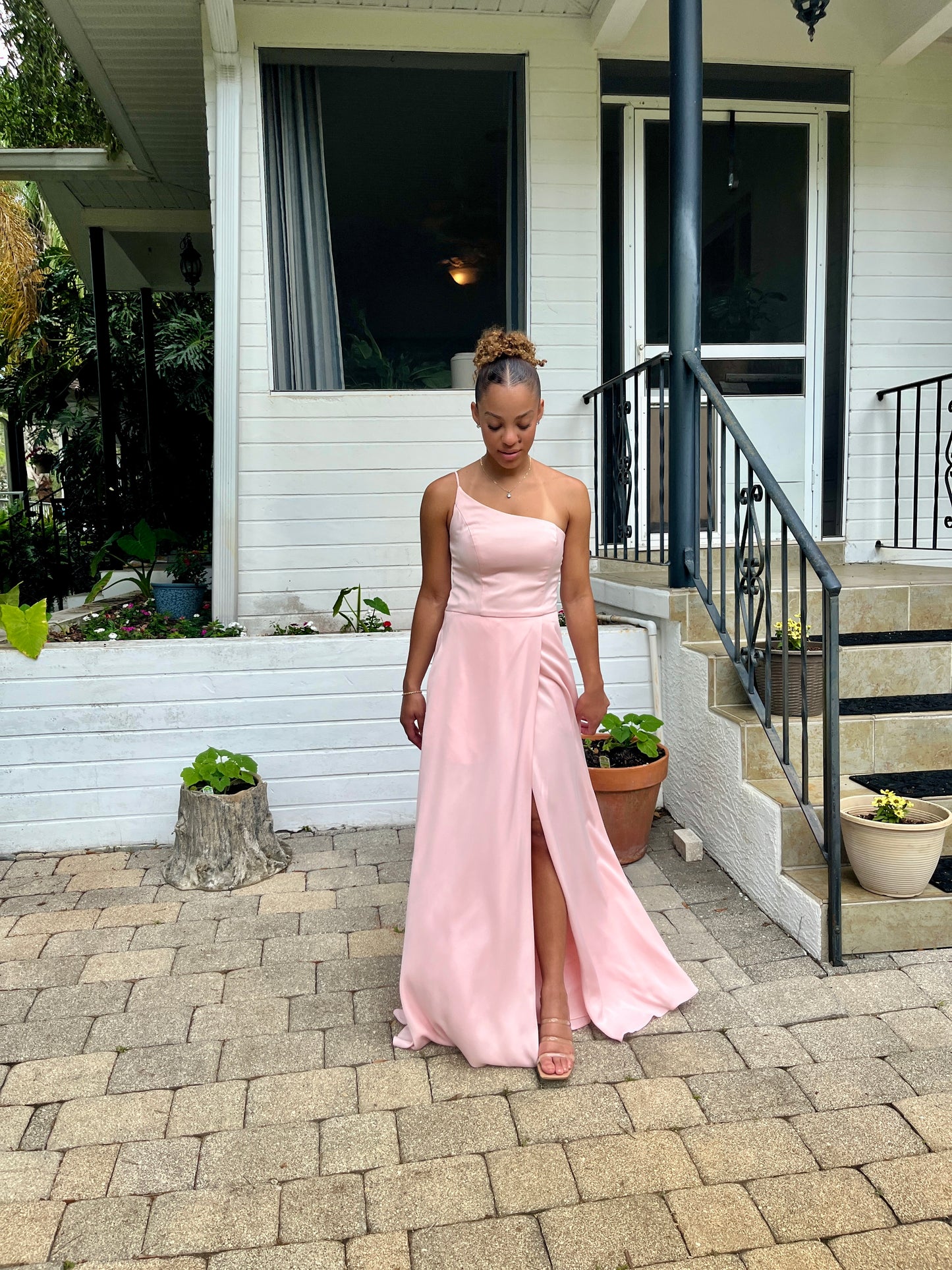 One Shoulder High Slit Dress