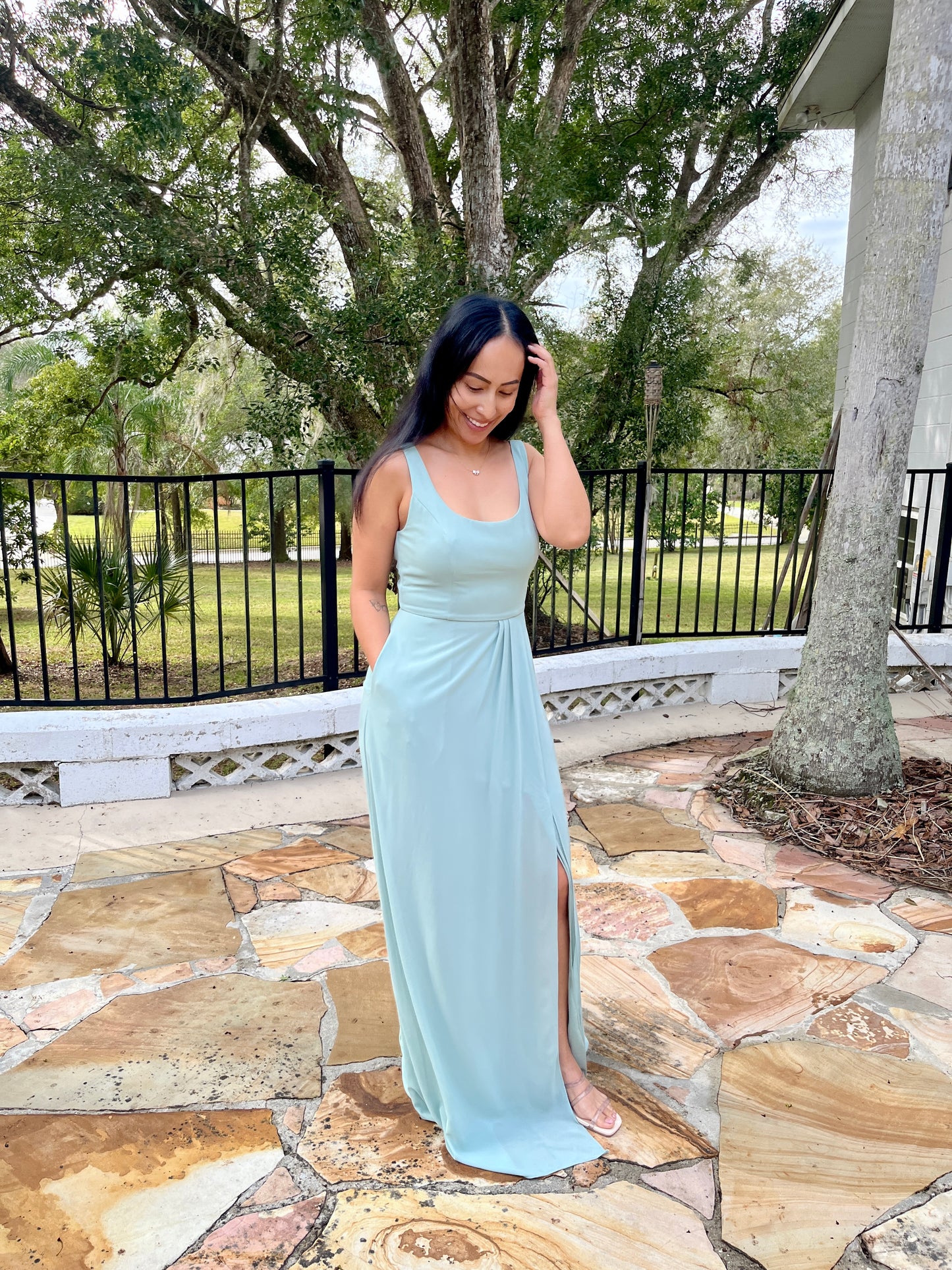 Scoop Neckline Tie Back Dress