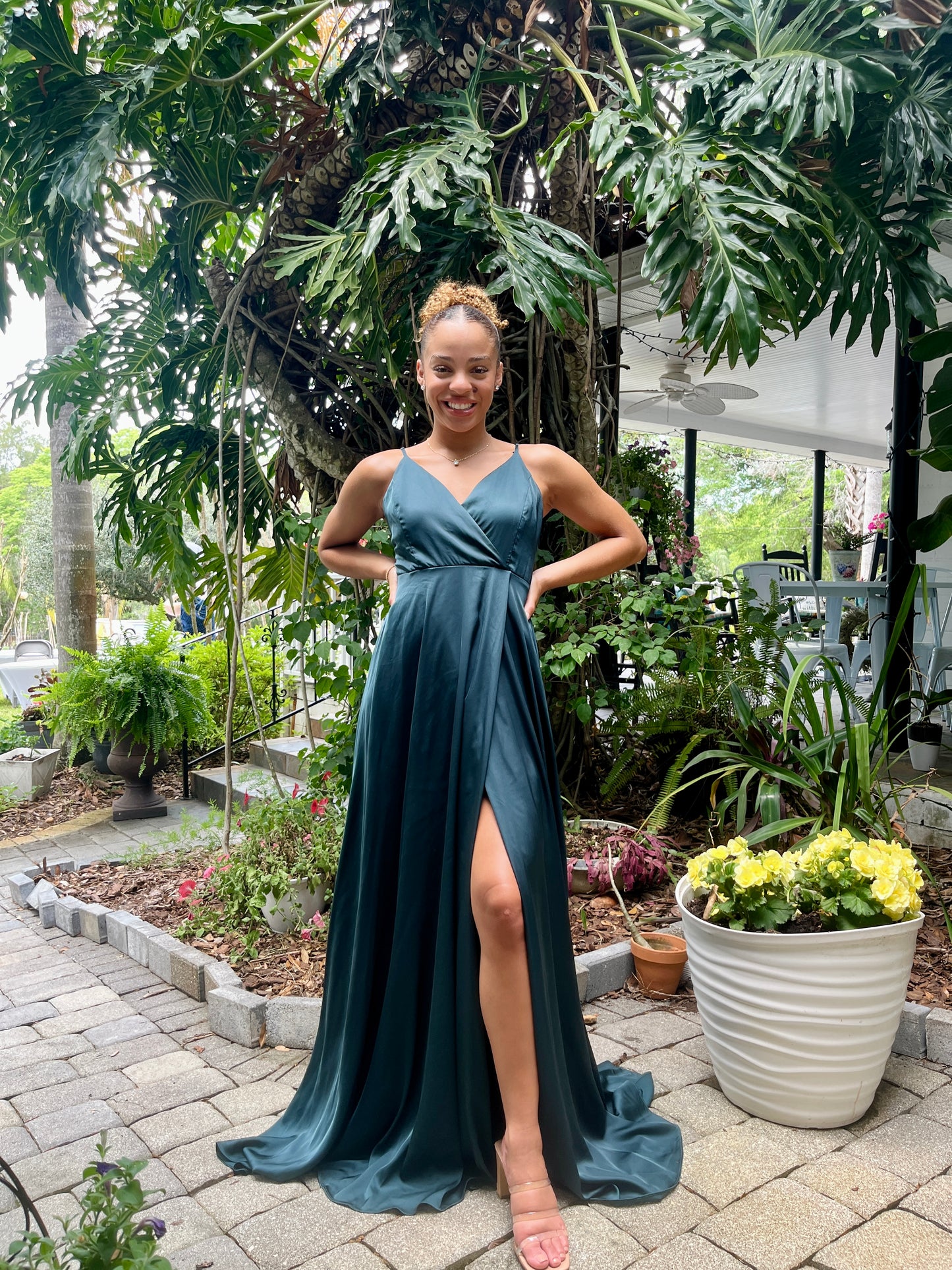 Surplice Bodice Satin Dress