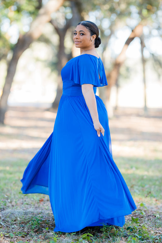 Crisscross Waist Flutter Sleeve Dress