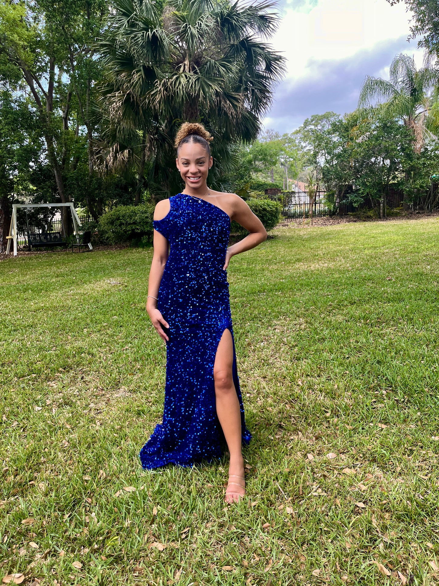 Velvet Sequins One Shoulder Dress