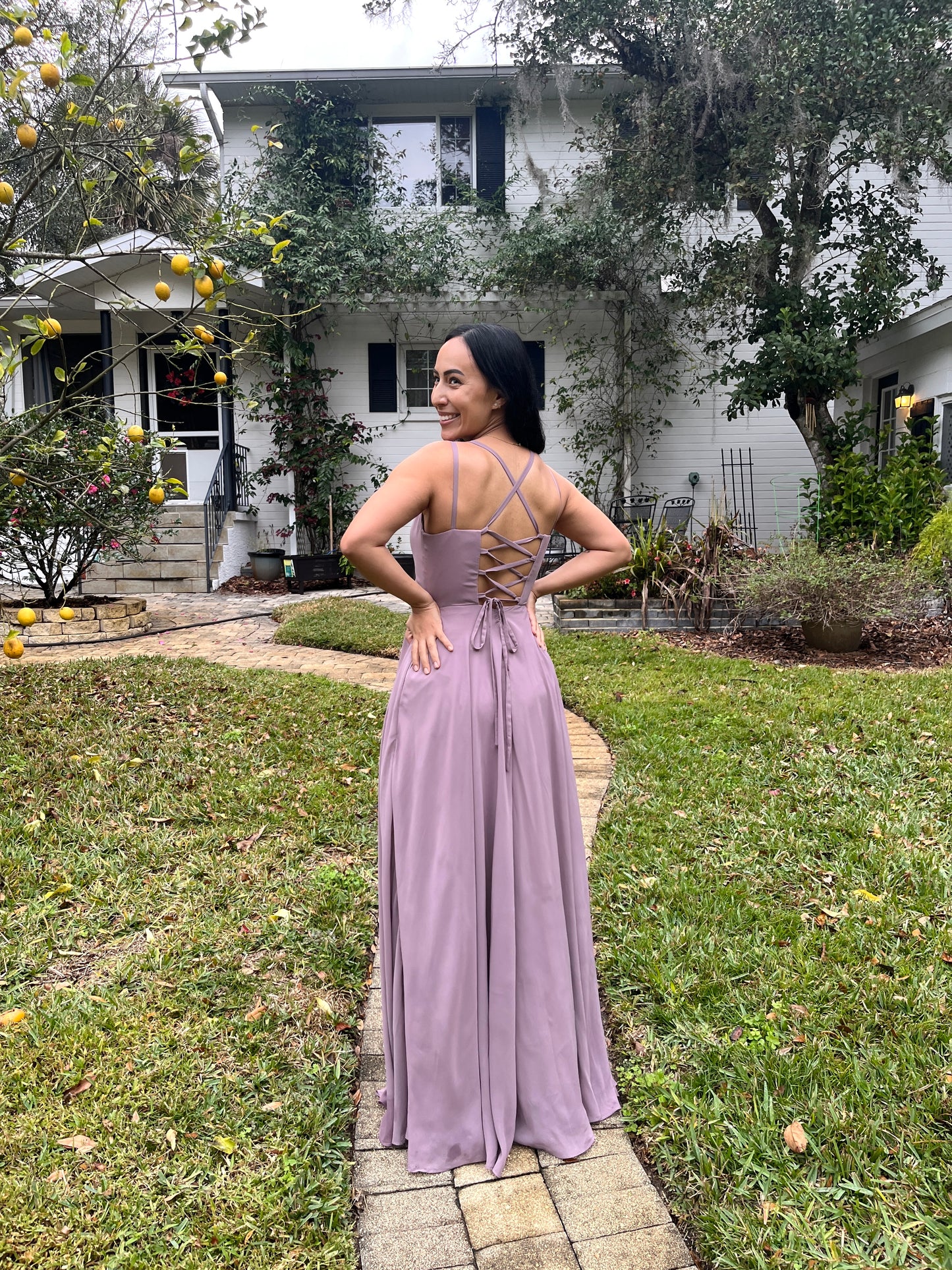 Double Strap Lace Up Back Dress