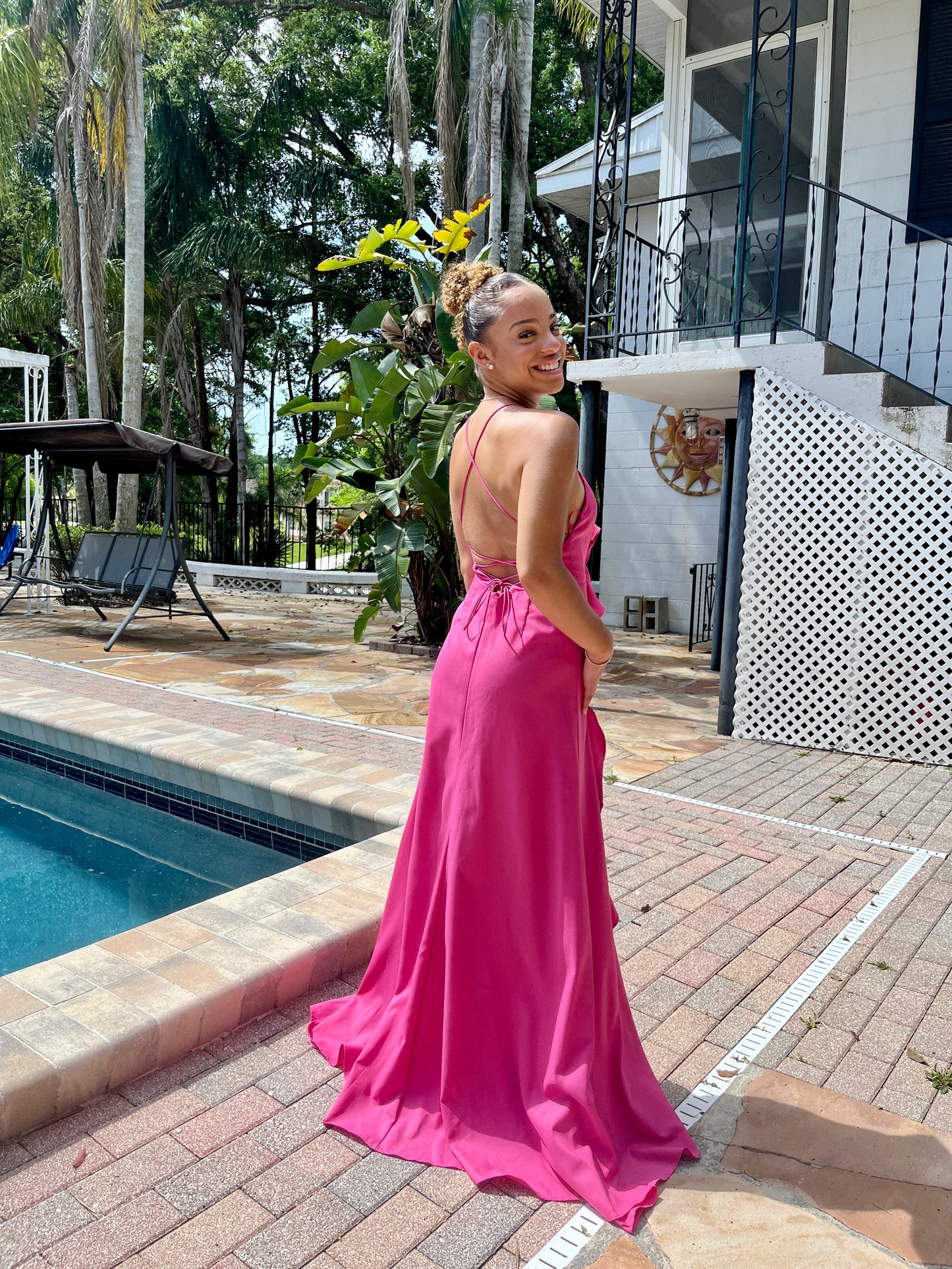 Ruffle Lace Up Back Dress