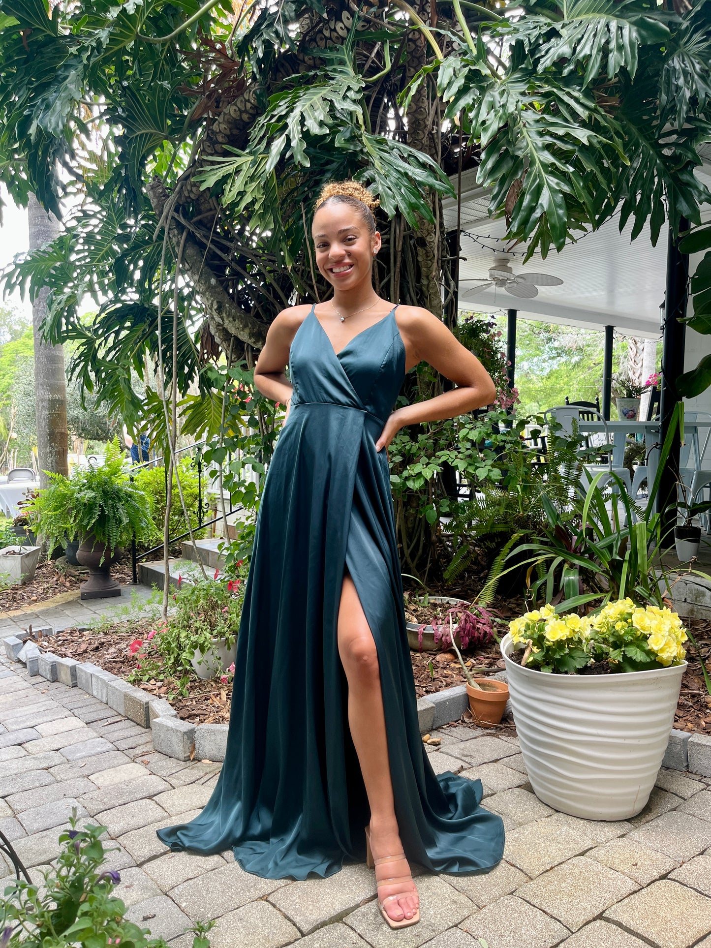 Surplice Bodice Satin Dress