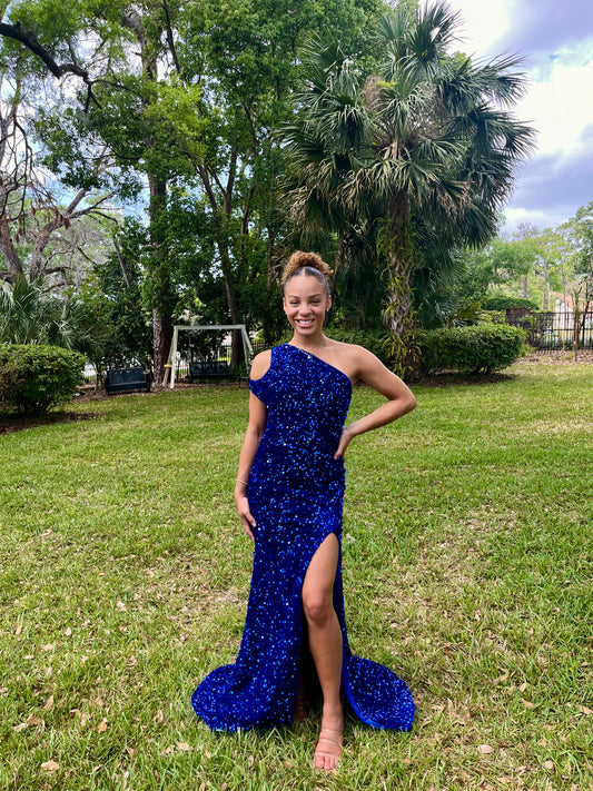 Velvet Sequins One Shoulder Dress