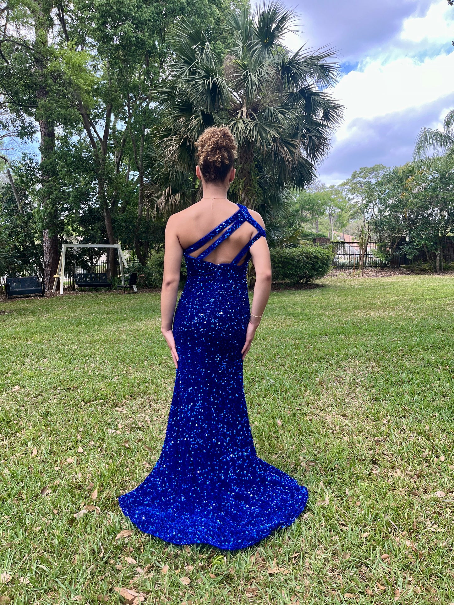 Velvet Sequins One Shoulder Dress
