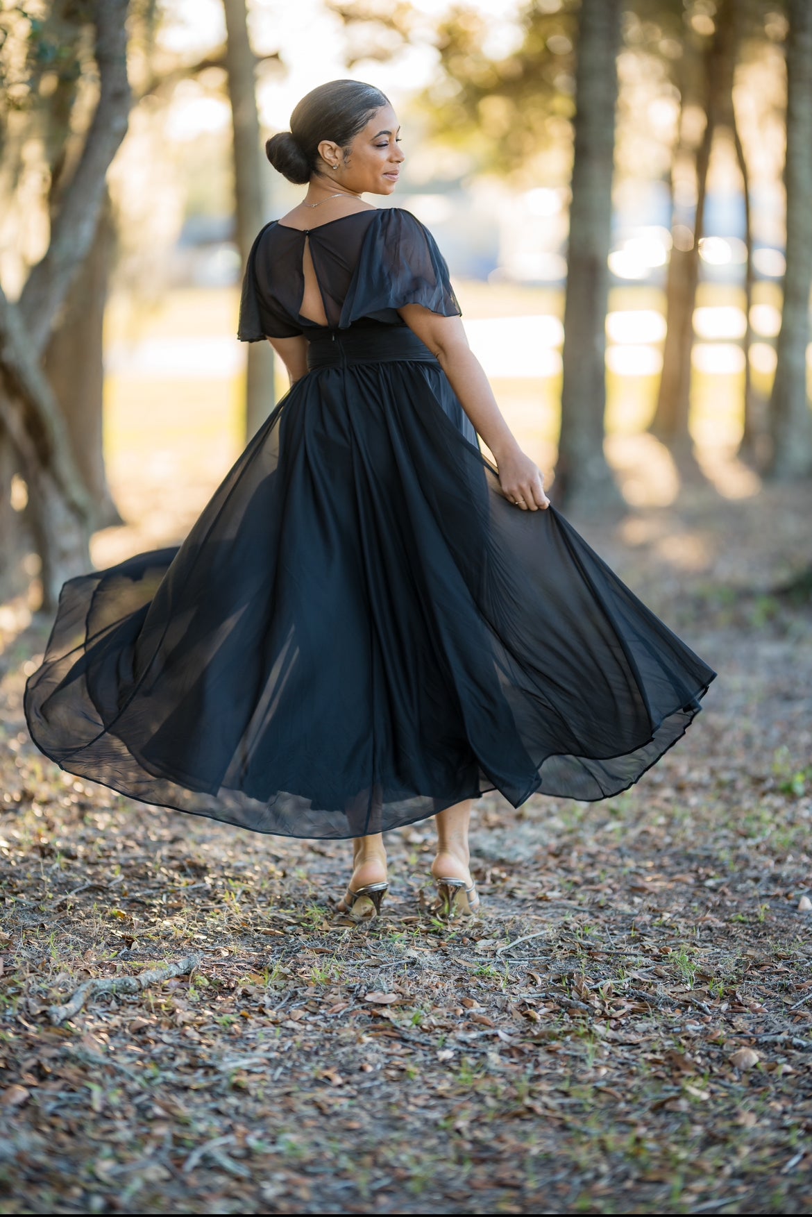 Crisscross Waist Fluttery Sleeve Dress