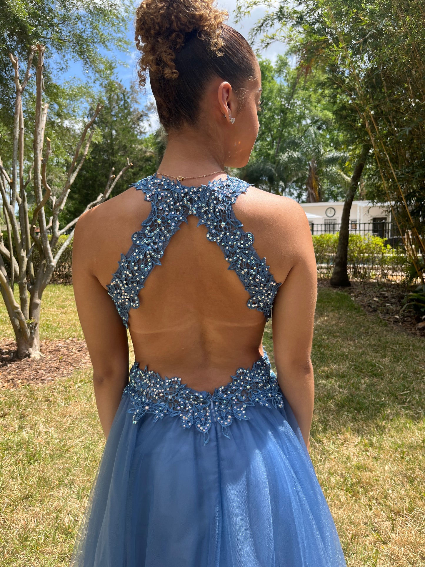 Beaded Tulle Backless Gown