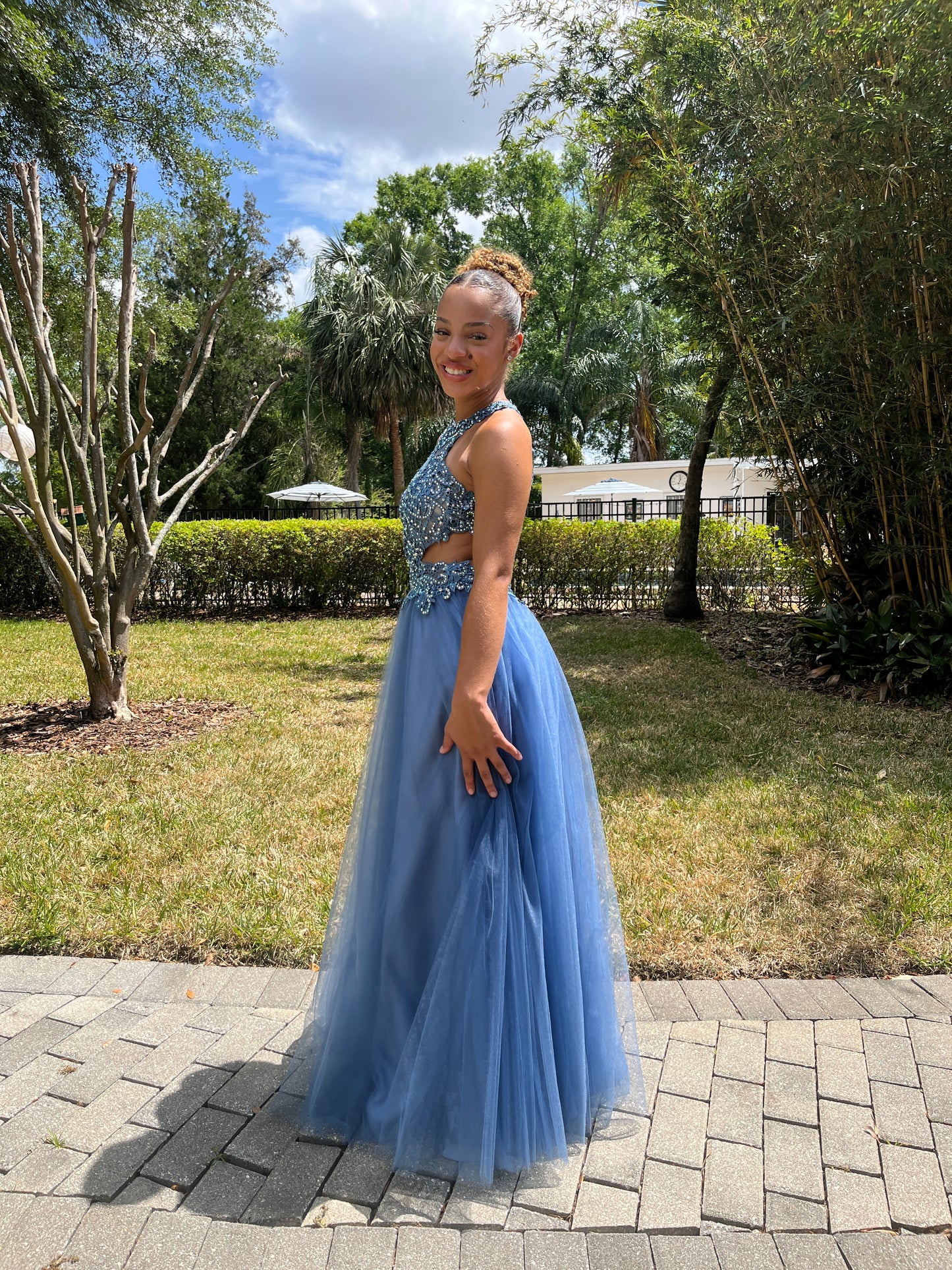 Beaded Tulle Backless Gown