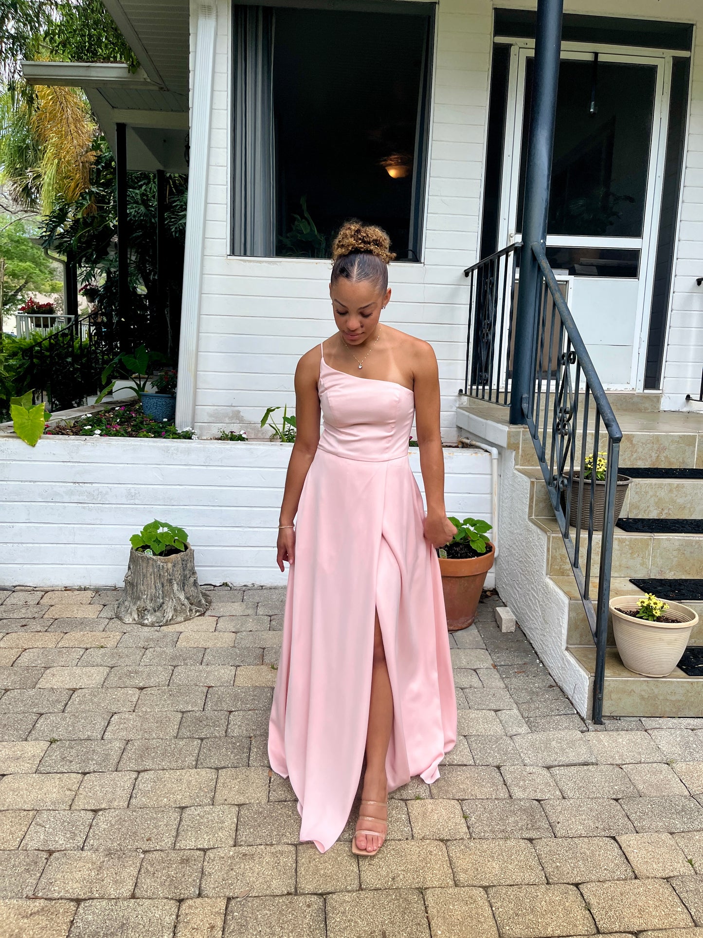 One Shoulder High Slit Dress