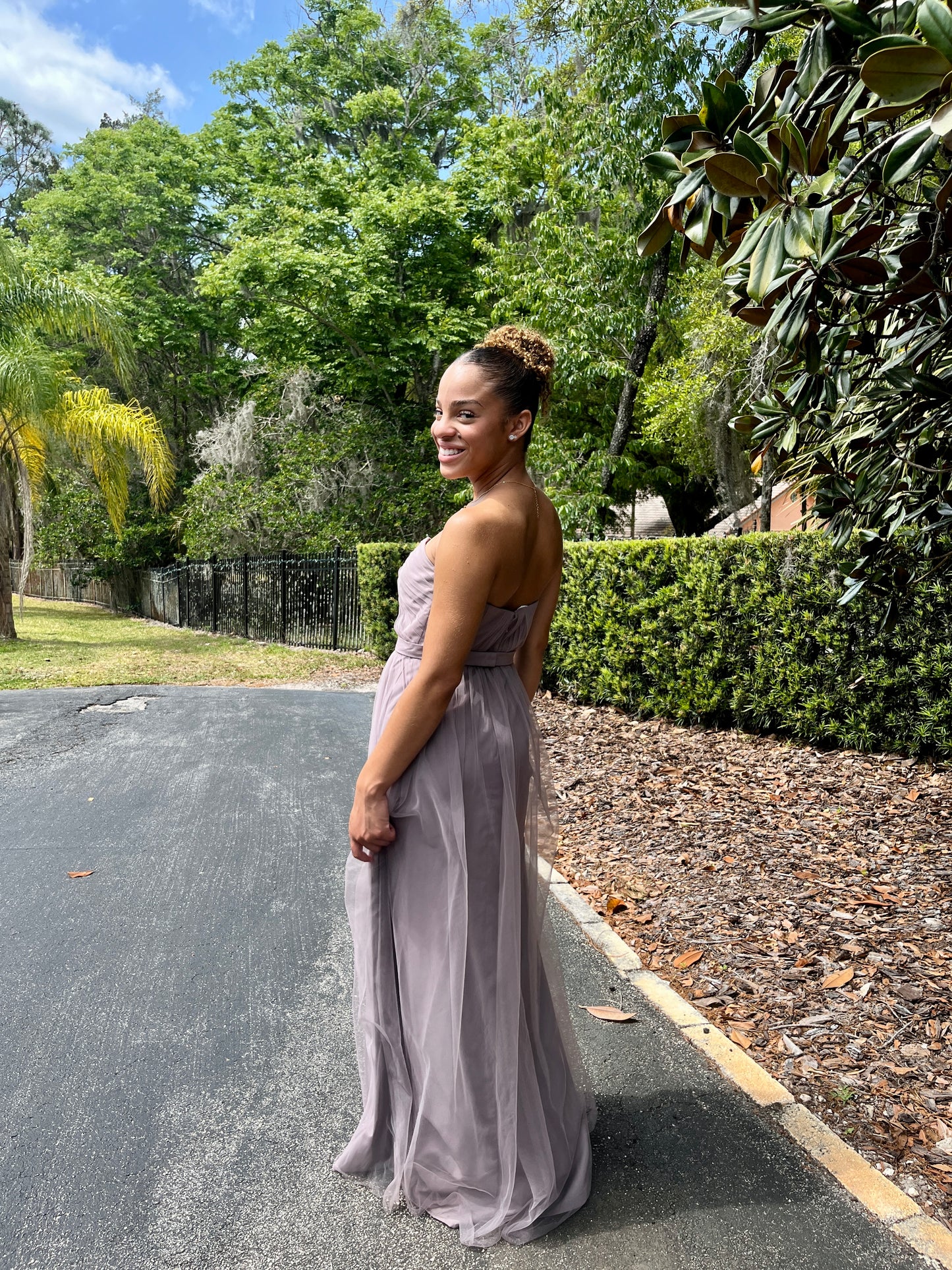 Tulle Strapless Dress with Removable Belt
