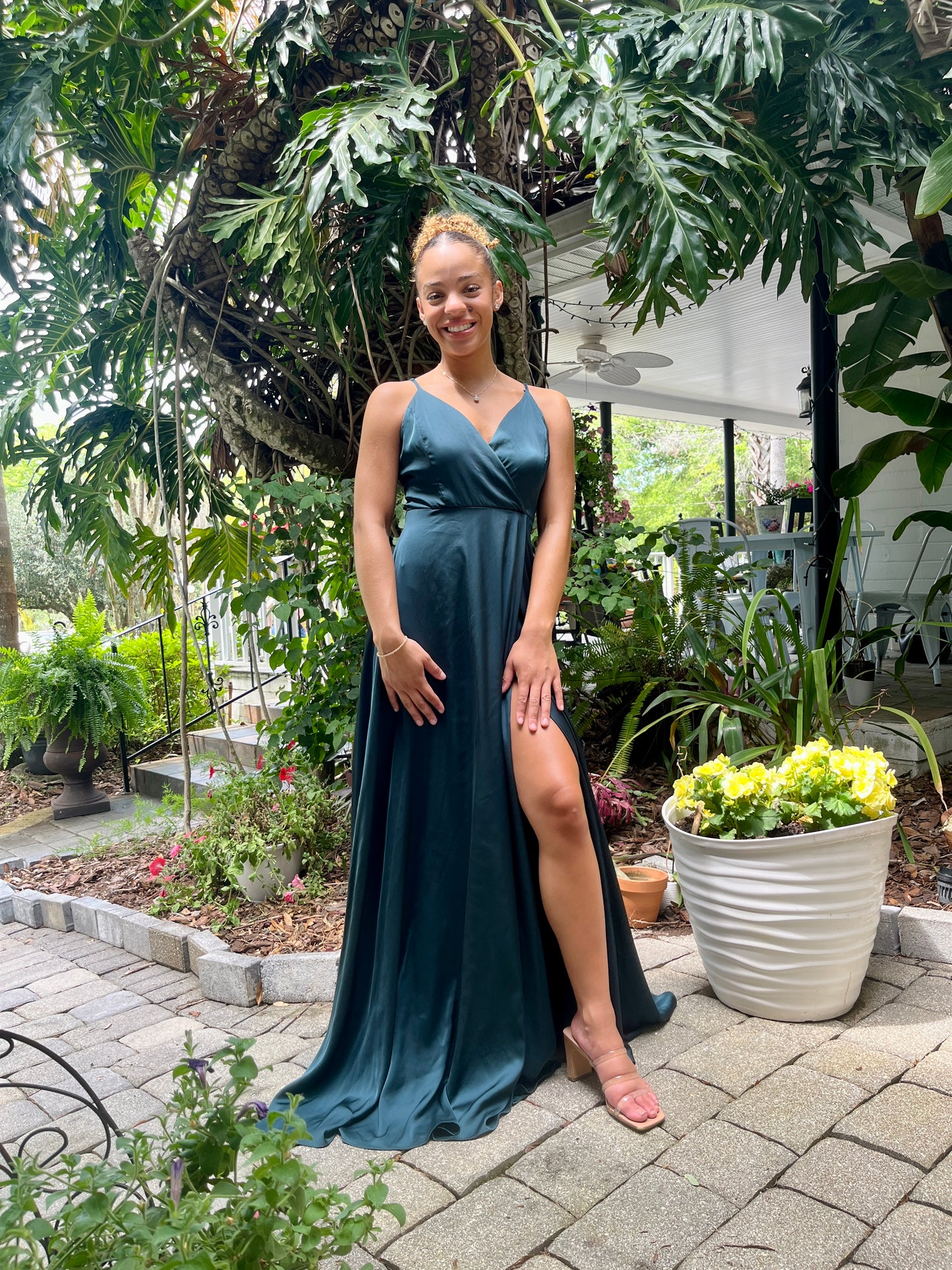 Surplice Bodice Satin Dress