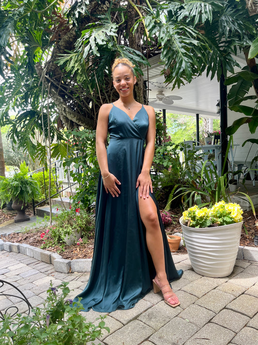 Surplice Bodice Satin Dress