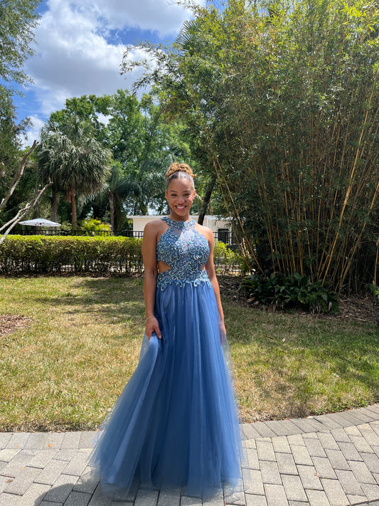 Beaded Tulle Backless Gown