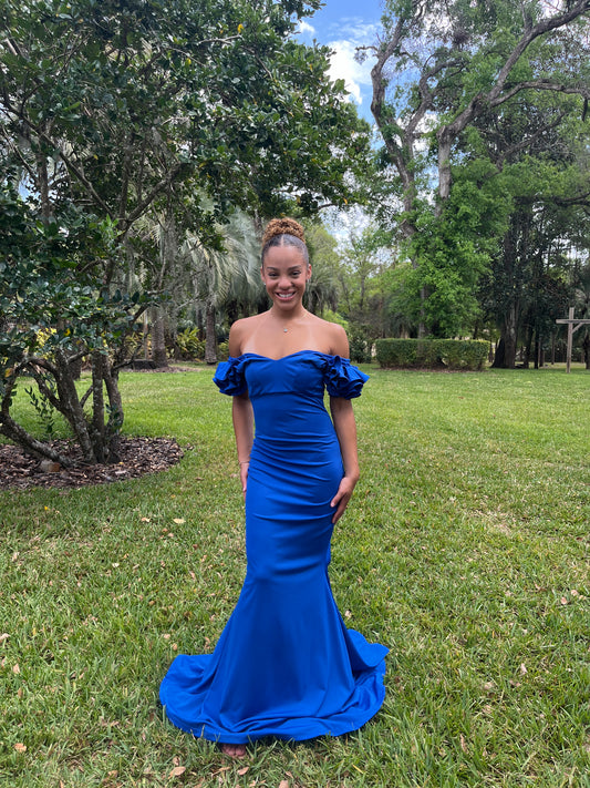 Floral Shoulder V Neck Gown