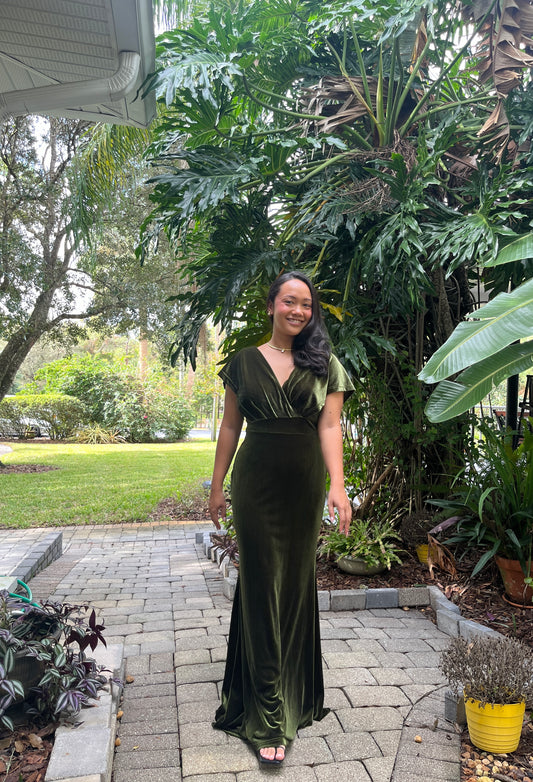 Velvet Ruched Off The Shoulder Dress