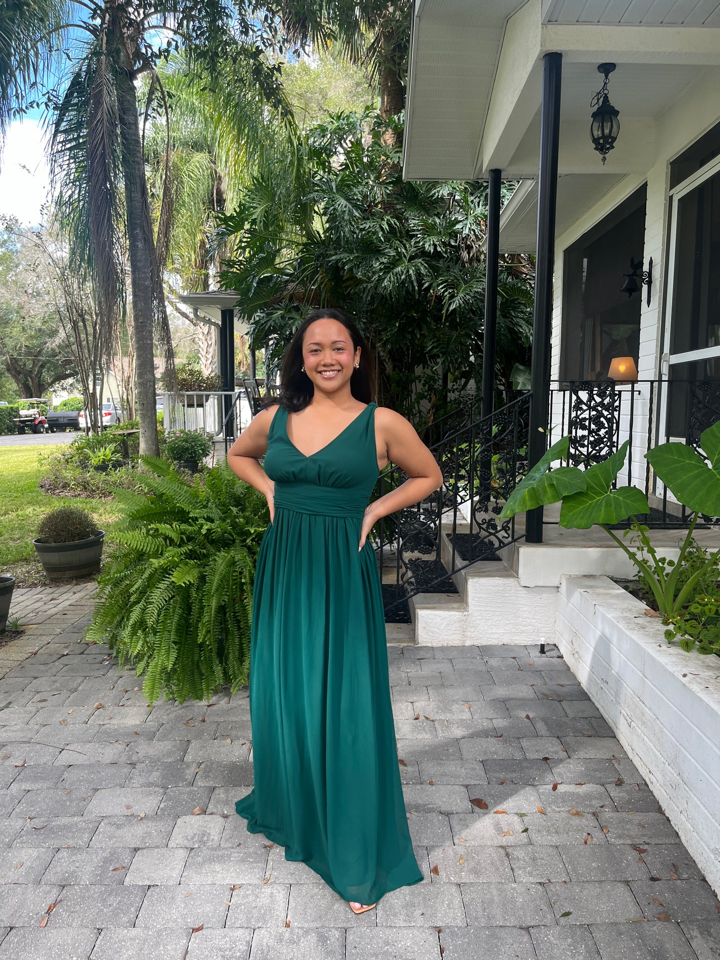 V-Neck Flowy Floor Length Dress