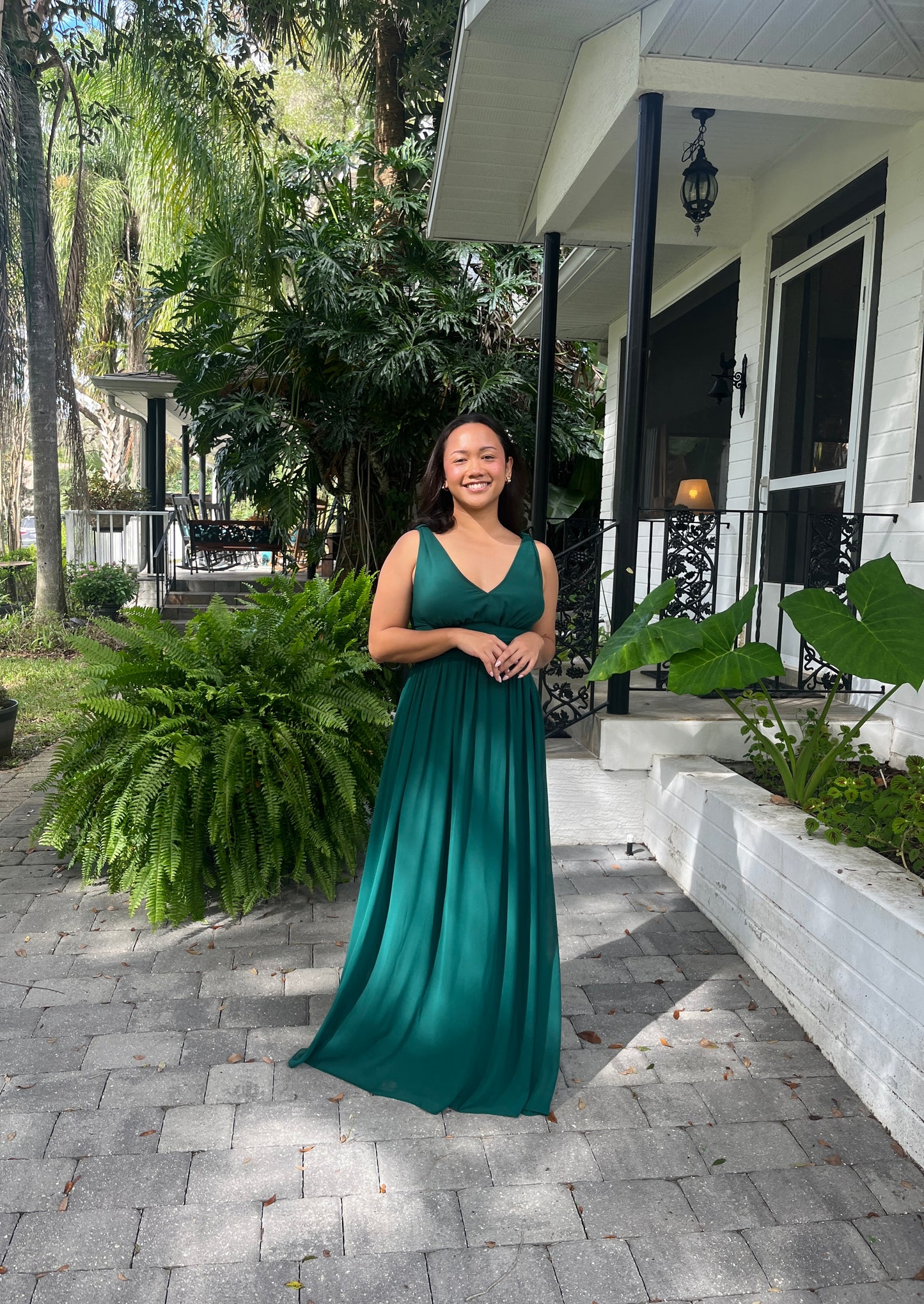 V-Neck Flowy Floor Length Dress