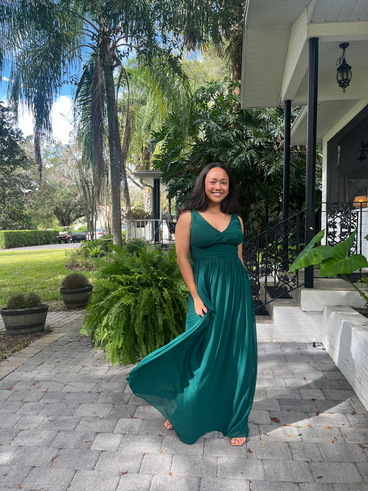 V-Neck Flowy Floor Length Dress