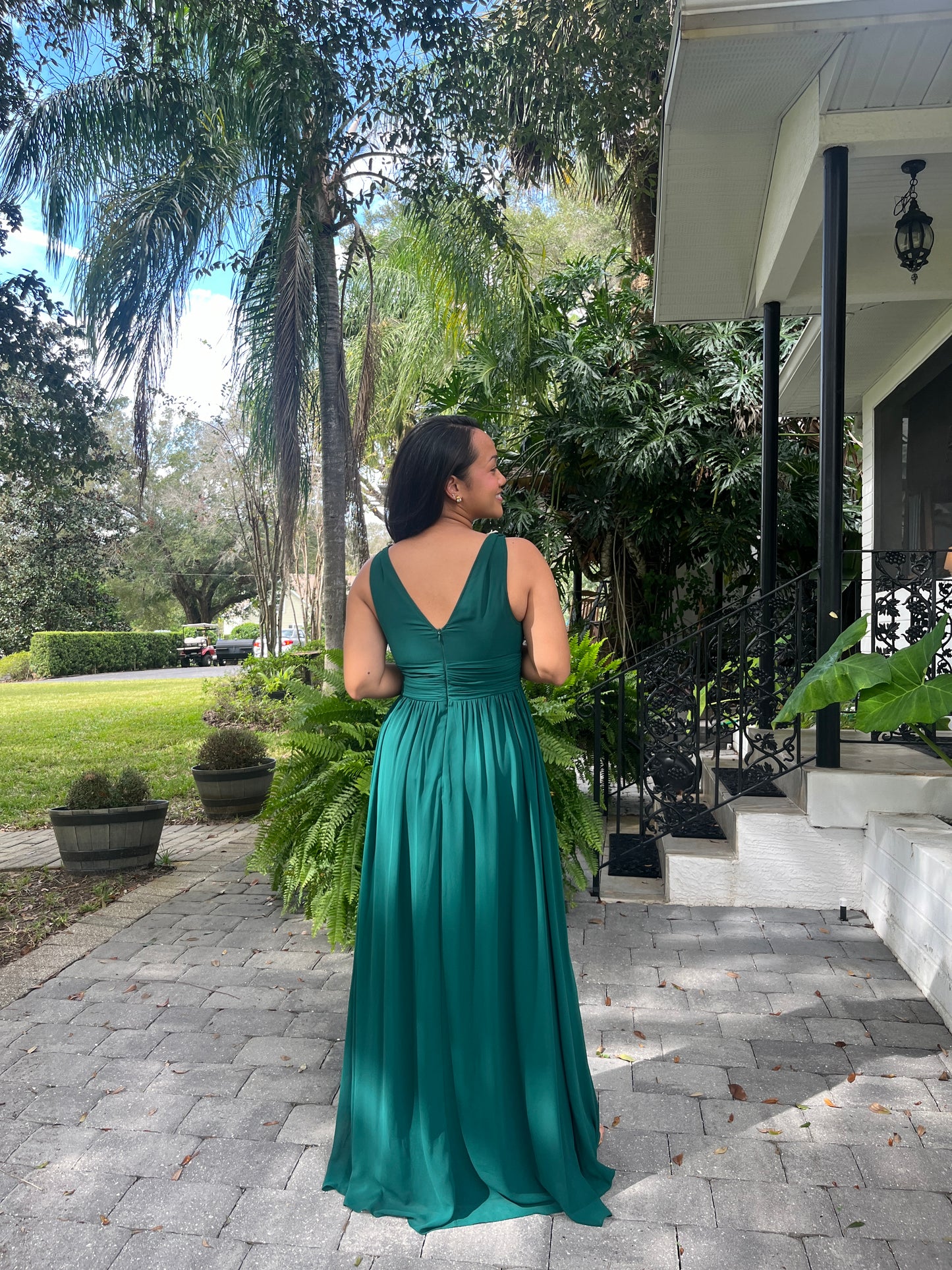 V-Neck Flowy Floor Length Dress