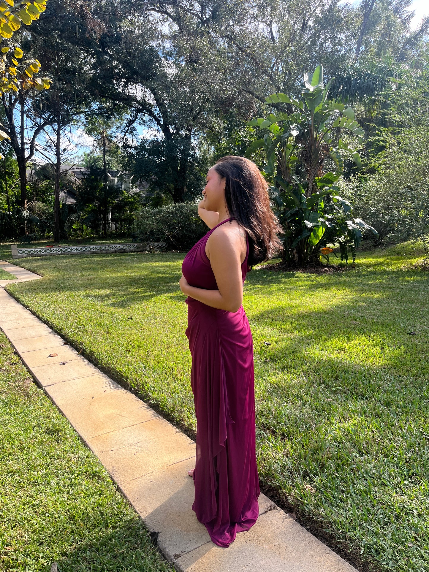 Sheer Halter Neckline Back Ruching Ruffle Dress