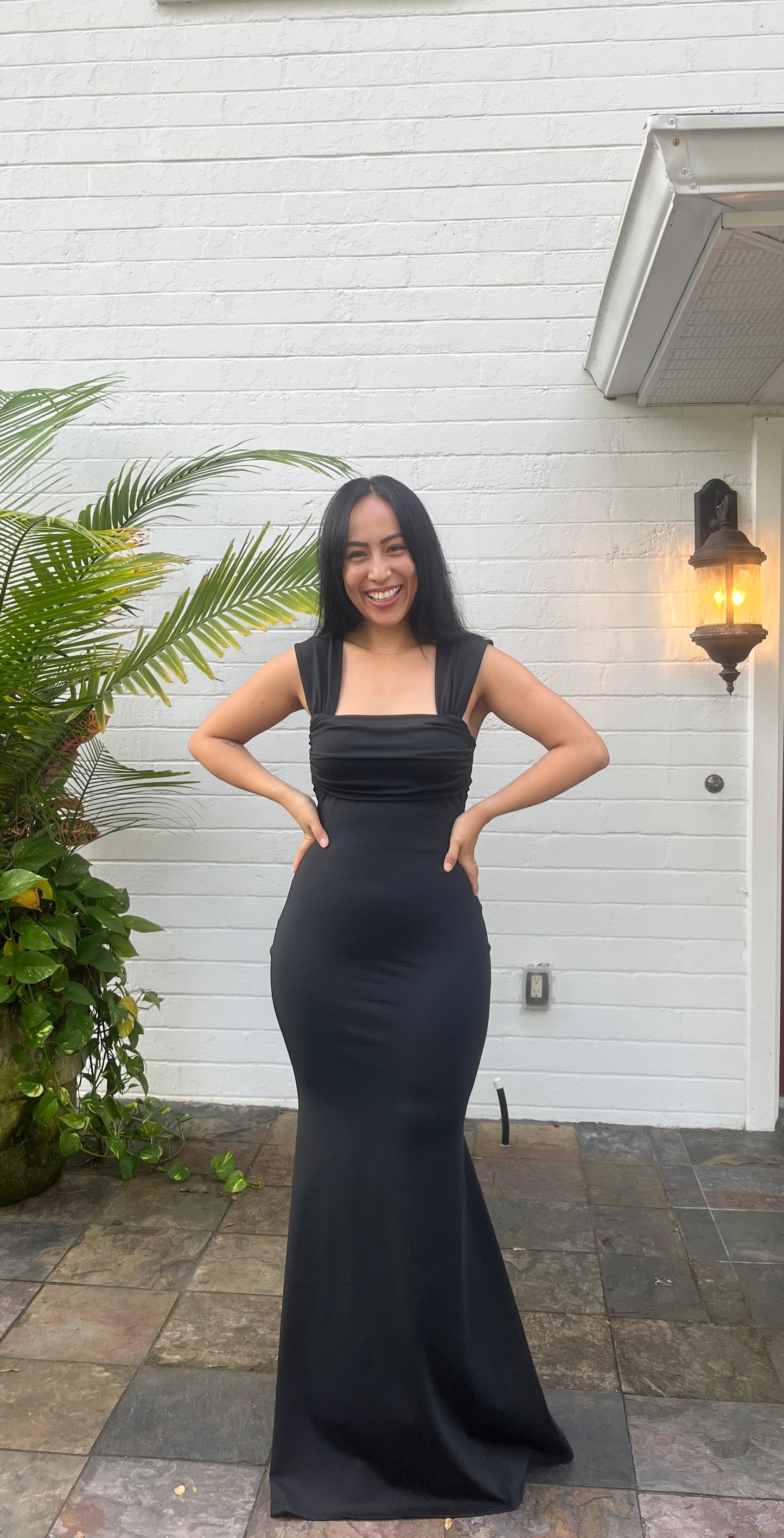 Stretch Ruched Black Dress