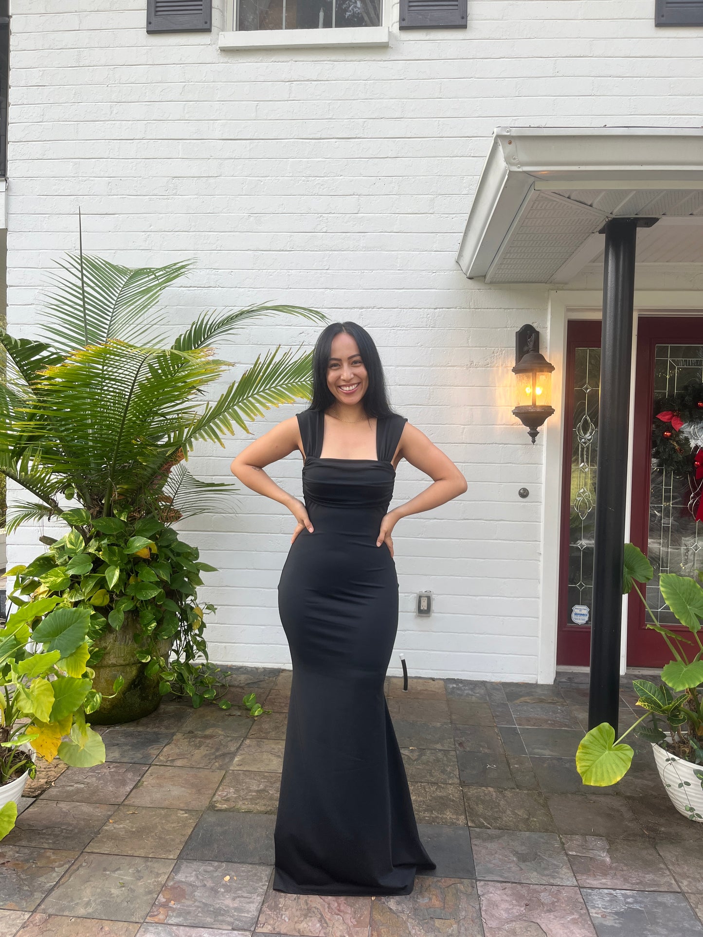 Stretch Ruched Black Dress