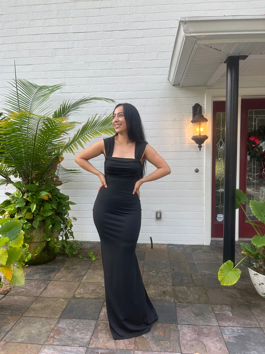 Stretch Ruched Black Dress