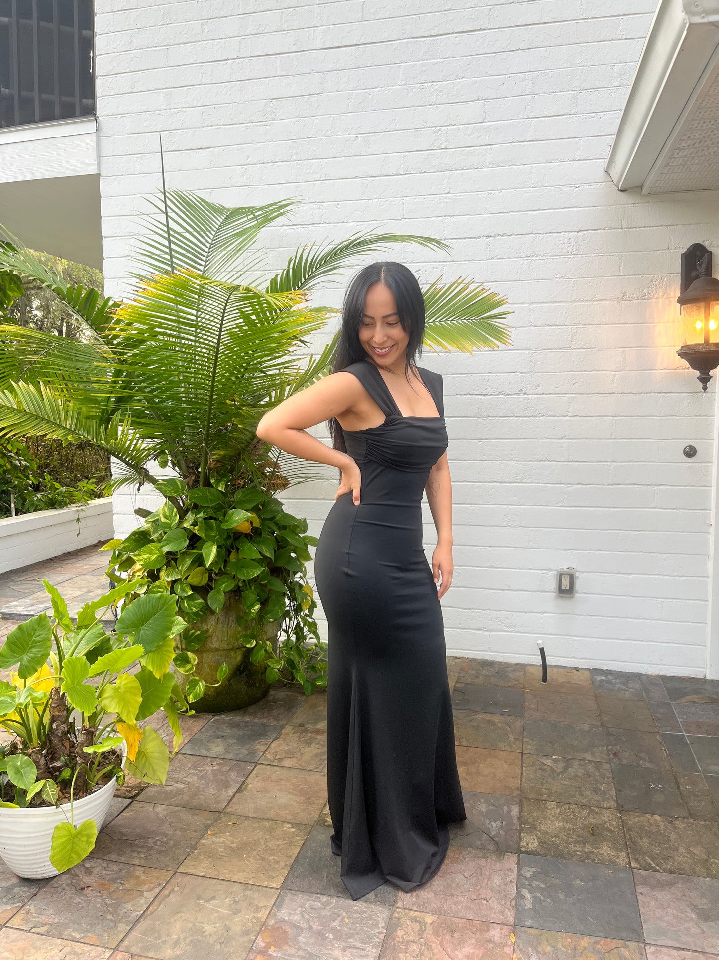 Stretch Ruched Black Dress