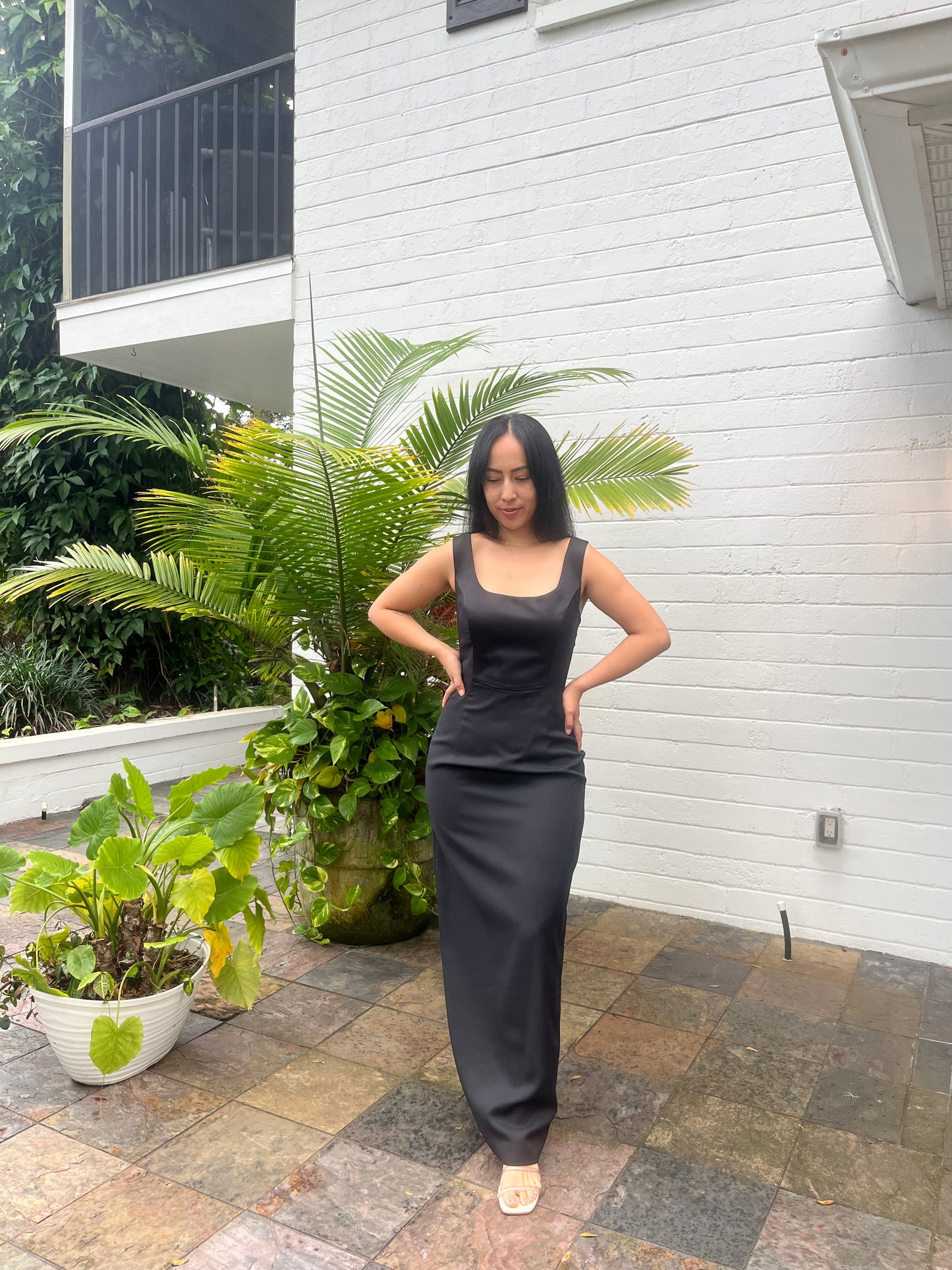 Square Neckline Wide Strap Dress