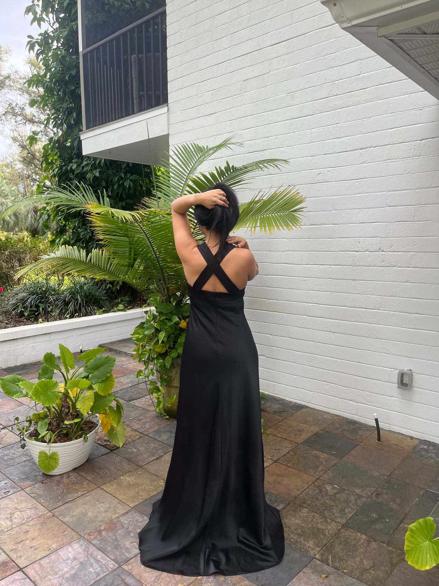 Pleated Bust Criss Cross Back Gown