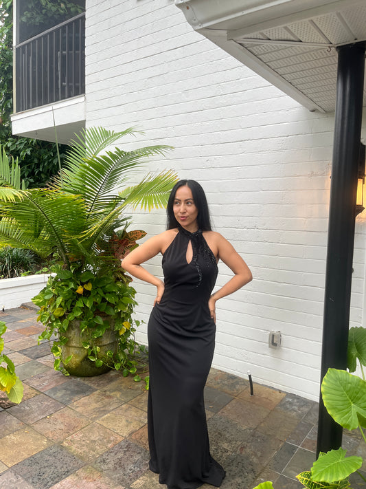 Sequence Halter Backless Gown