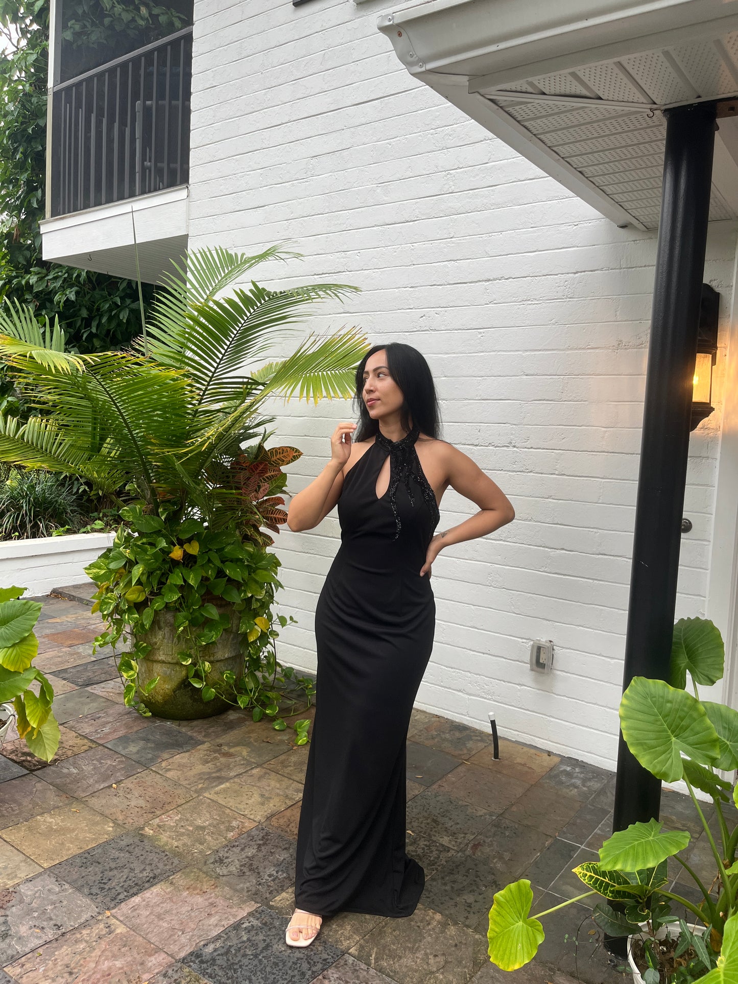 Sequence Halter Backless Gown