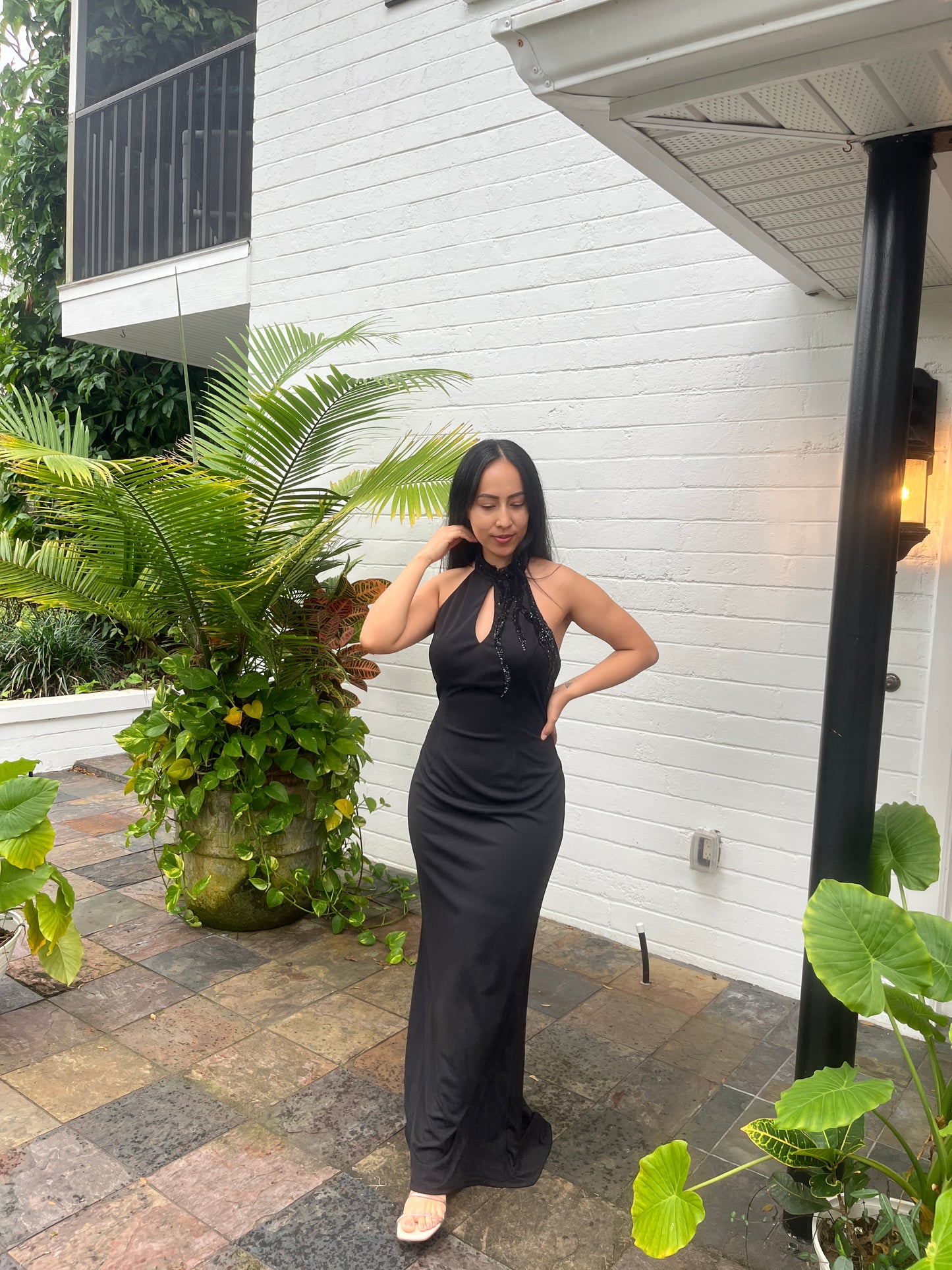 Sequence Halter Backless Gown