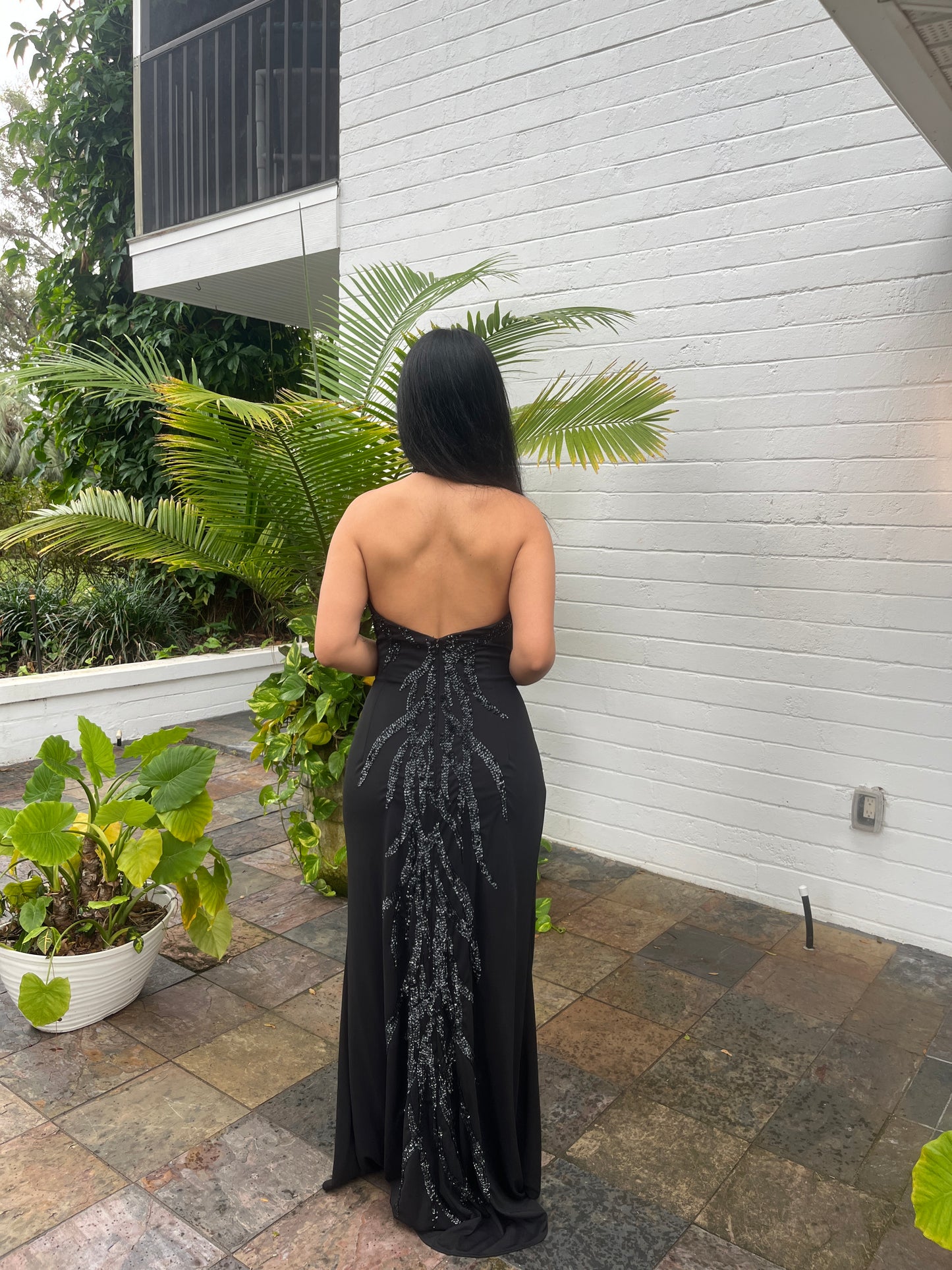Sequence Halter Backless Gown